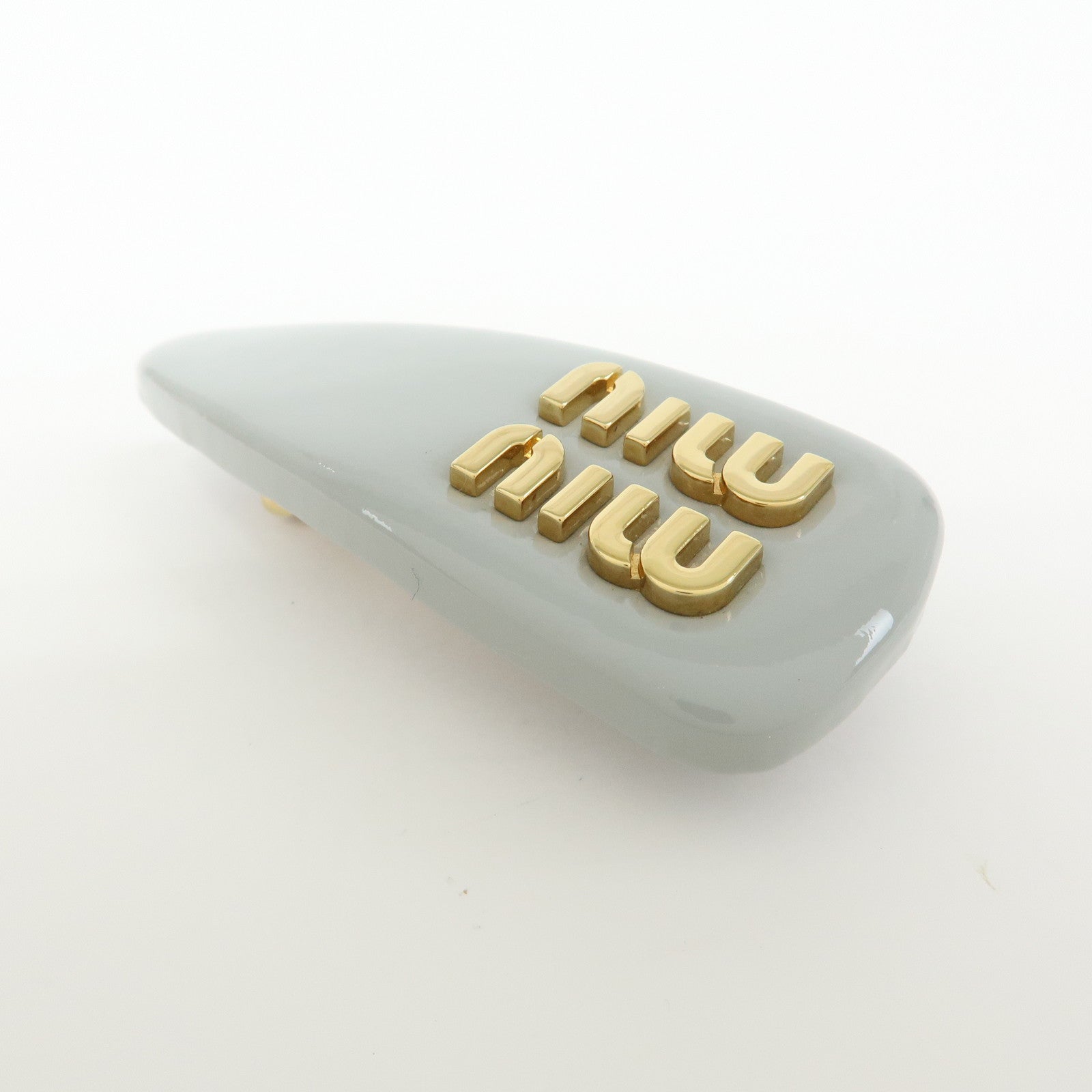 MIU MIU Logo Patent Leather Hair Clip Hair Accessory Gray 5IF092