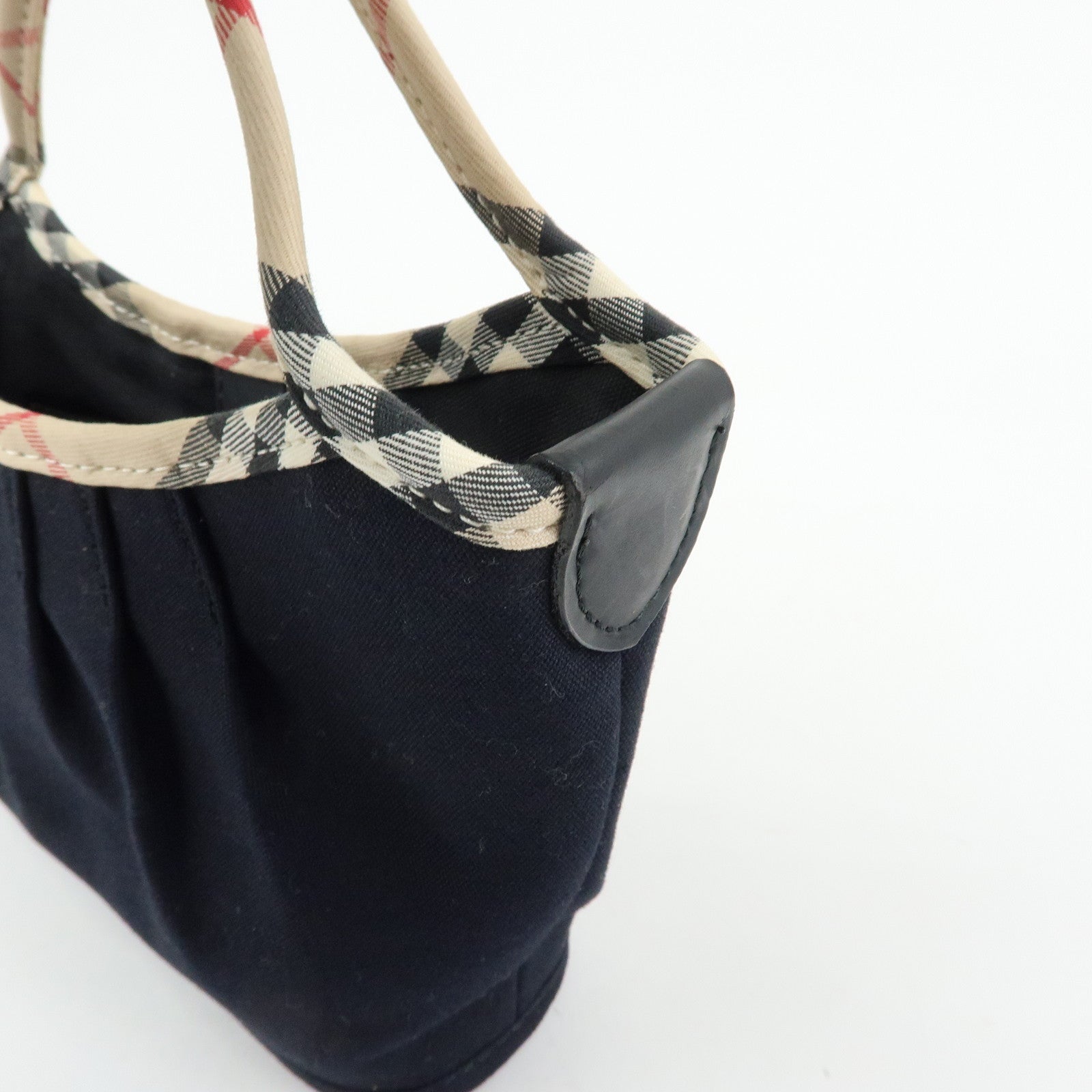BURBERRY Nova Plaid Canvas Mini Hand Bag Tote Bag Black Beige