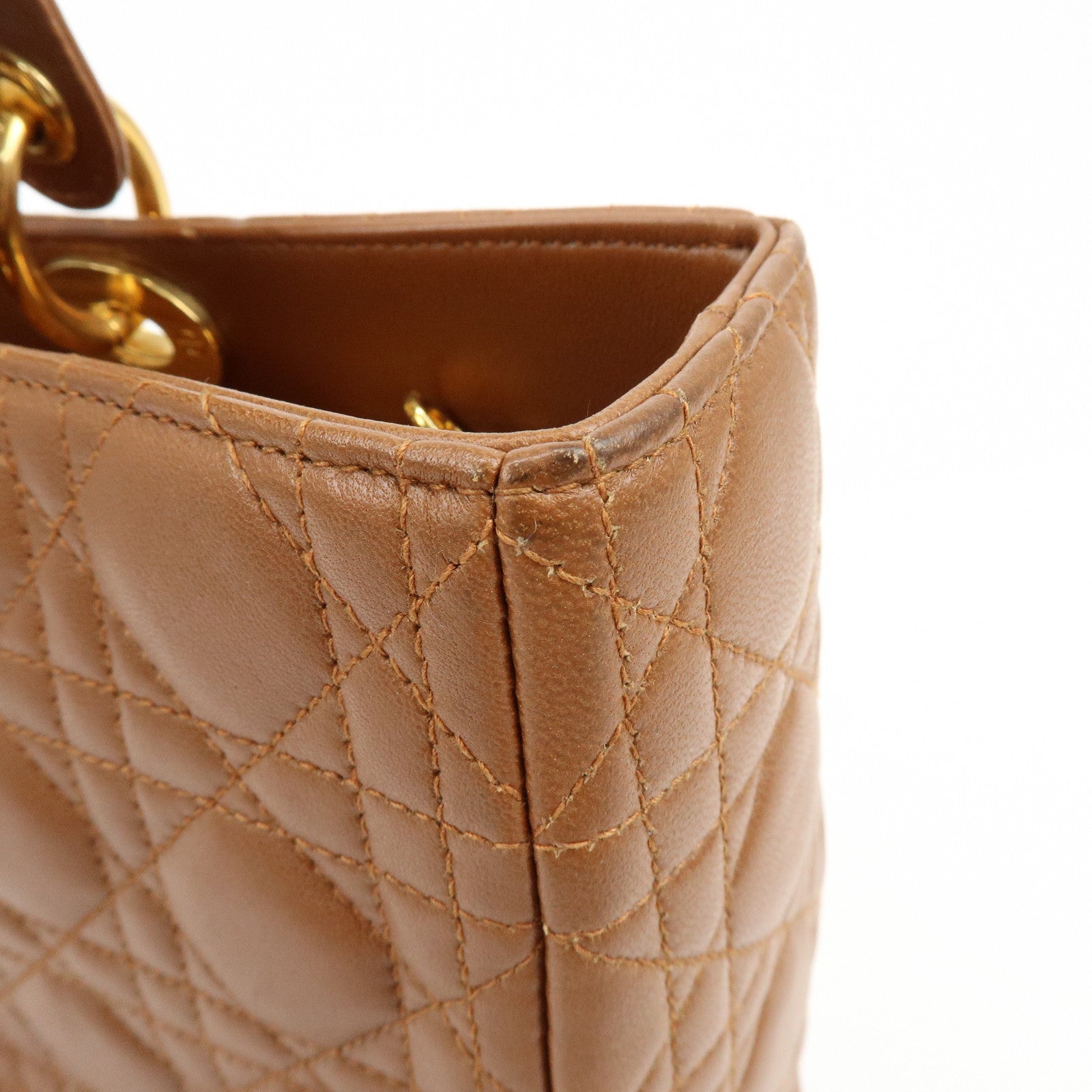 Christian Dior Cannage Large Lamb Skin 2Way Bag Hand Bag Camel