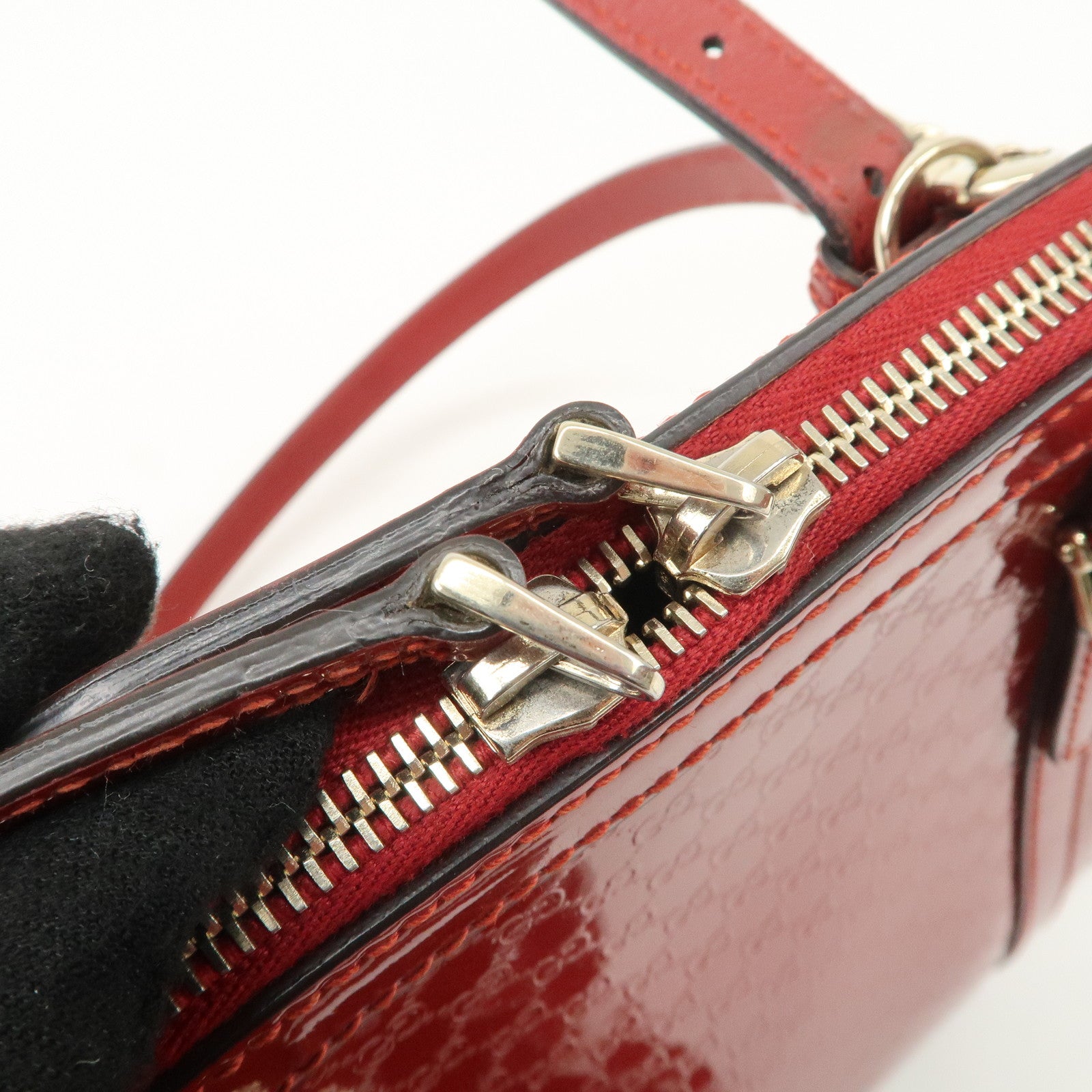 GUCCI Micro Guccissima Patent Leather 2way Hand Bag Red 309617 Used