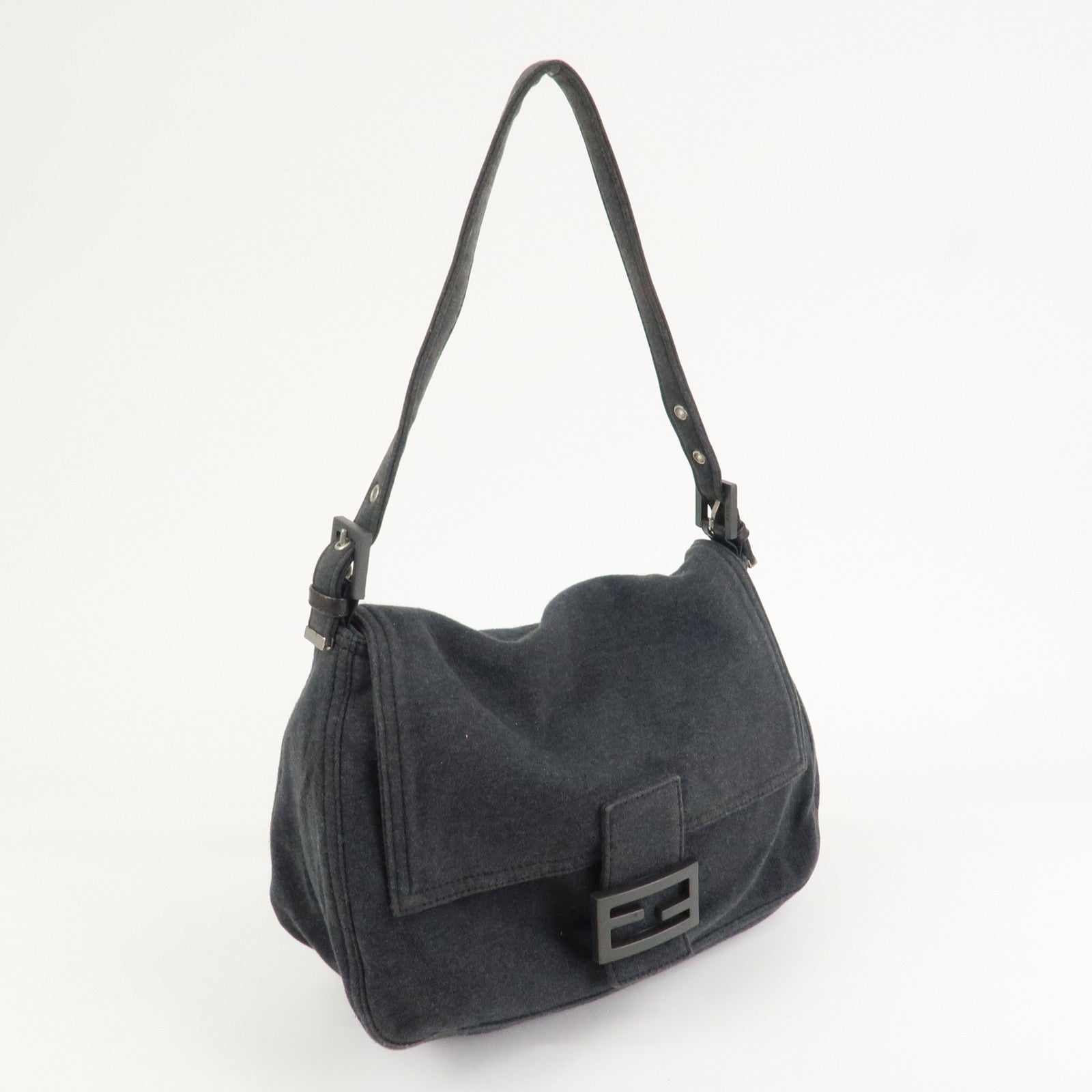 FENDI Mamma Baguette Cotton Shoulder Bag Hand Bag Gray 26325