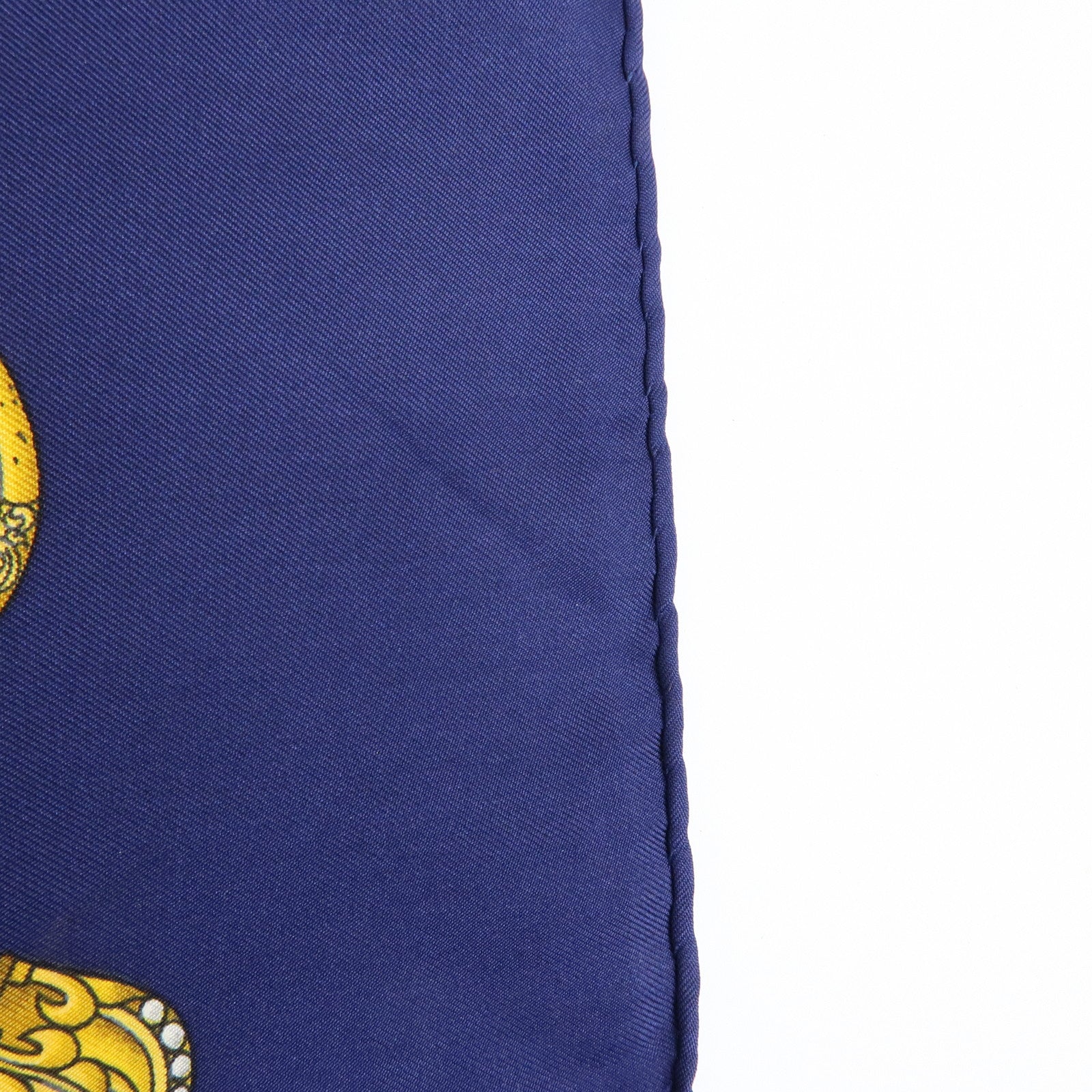 HERMES Carre 90 Silk 100% Scarf LES TAMBOURS Navy Gold