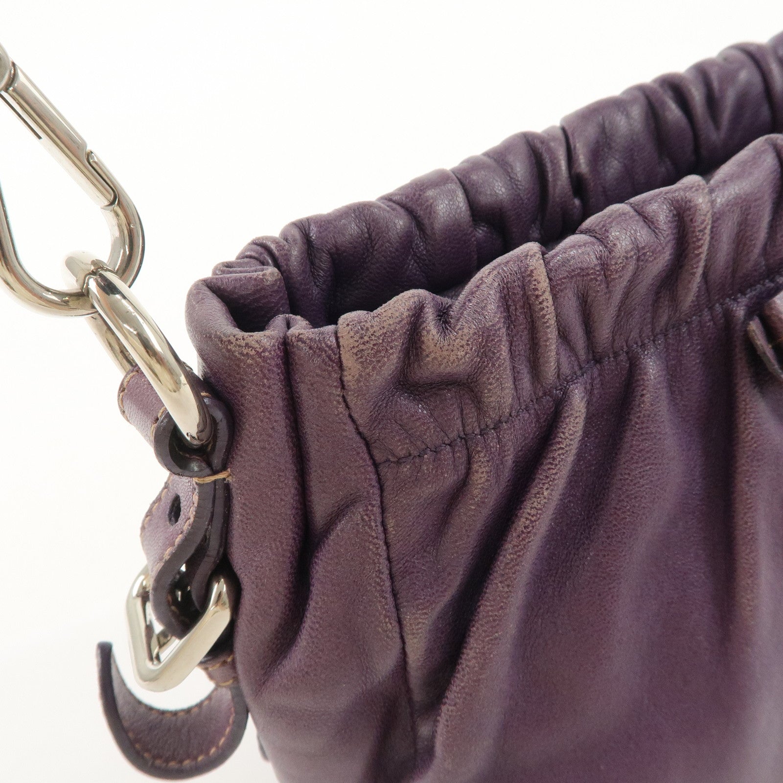 PRADA Ribbon Leather Shoulder Bag Hand Bag Purple Used