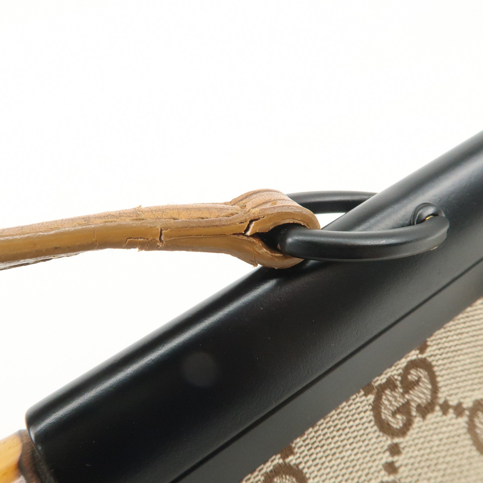 GUCCI Bamboo GG Canvas Leather Hand Bag Beige Brown 112366 Used