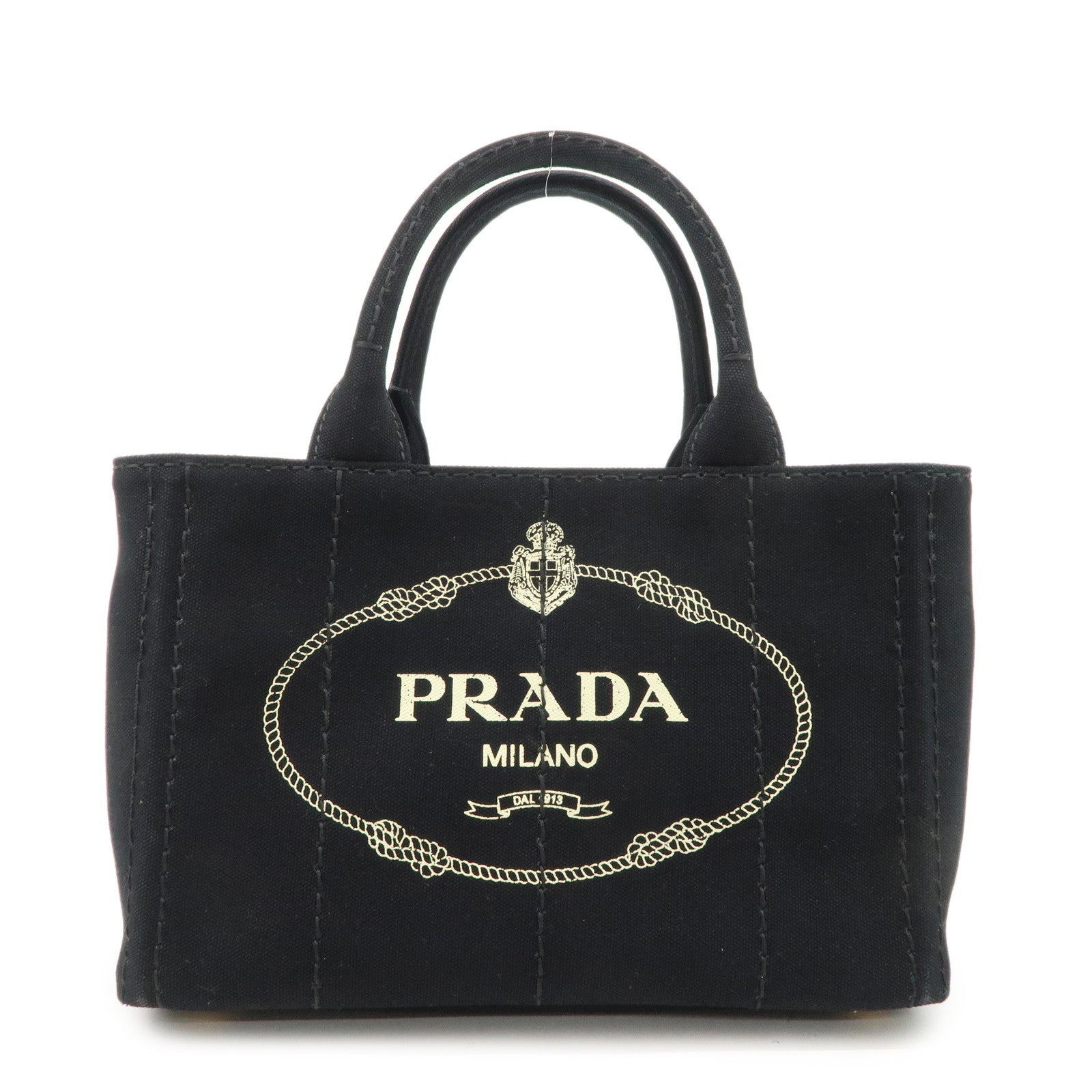 PRADA Canapa Mini Canvas 2Way Hand Bag Tote Bag Black 1BG439 Used