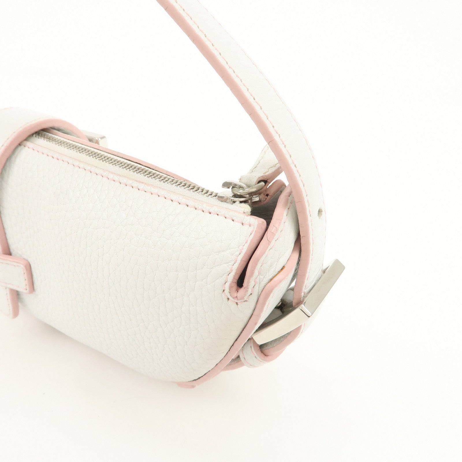 LOEWE Senda Leather Shoulder Bag Hand Bag Half Moon White