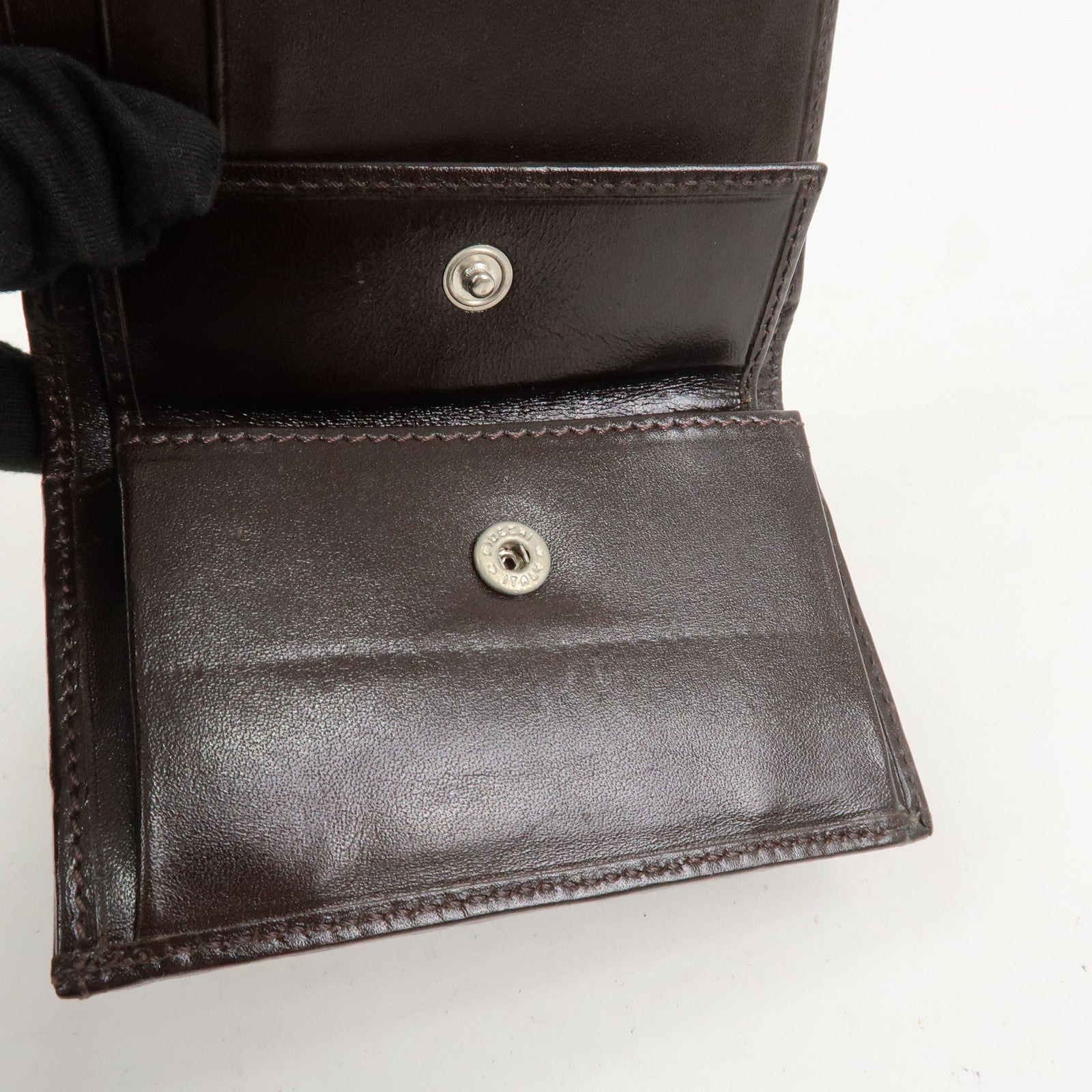 FENDI Zucca Canvas Leather Tri-fold Compact Wallet Brown 30959