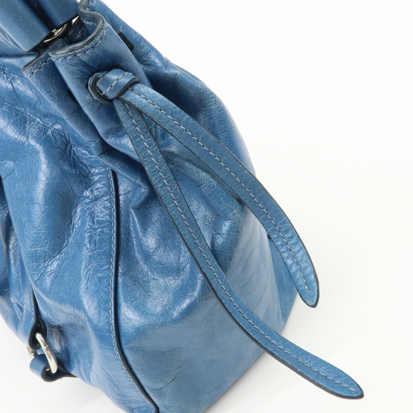 MIU MIU Leather 2Way Bag Shoulder Bag Hand Bag Blue RT0383
