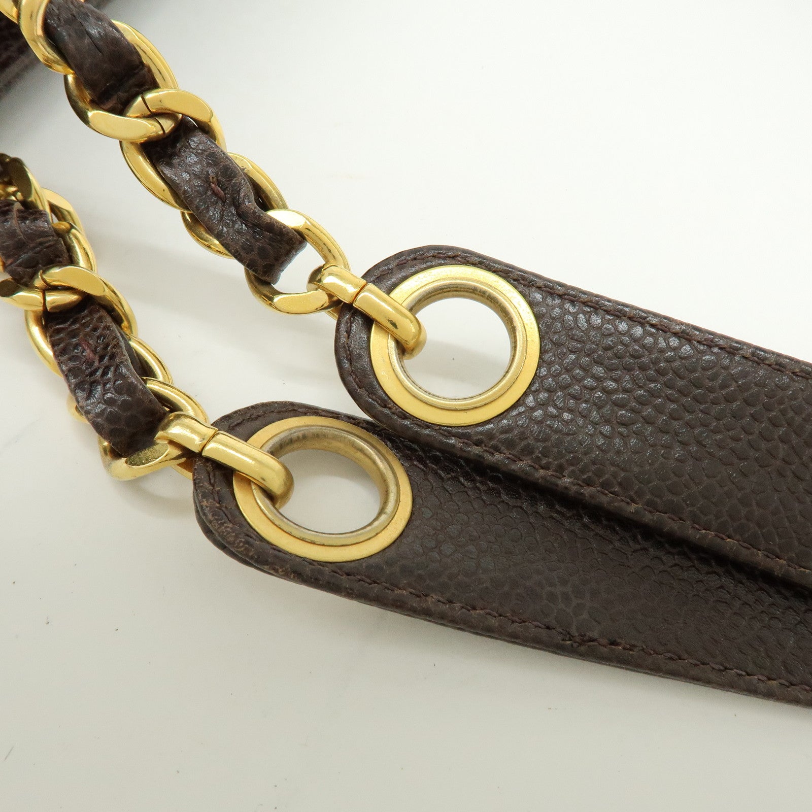 CHANEL Triple COCO Mark Caviarskin Chain Shoulder Bag Brown