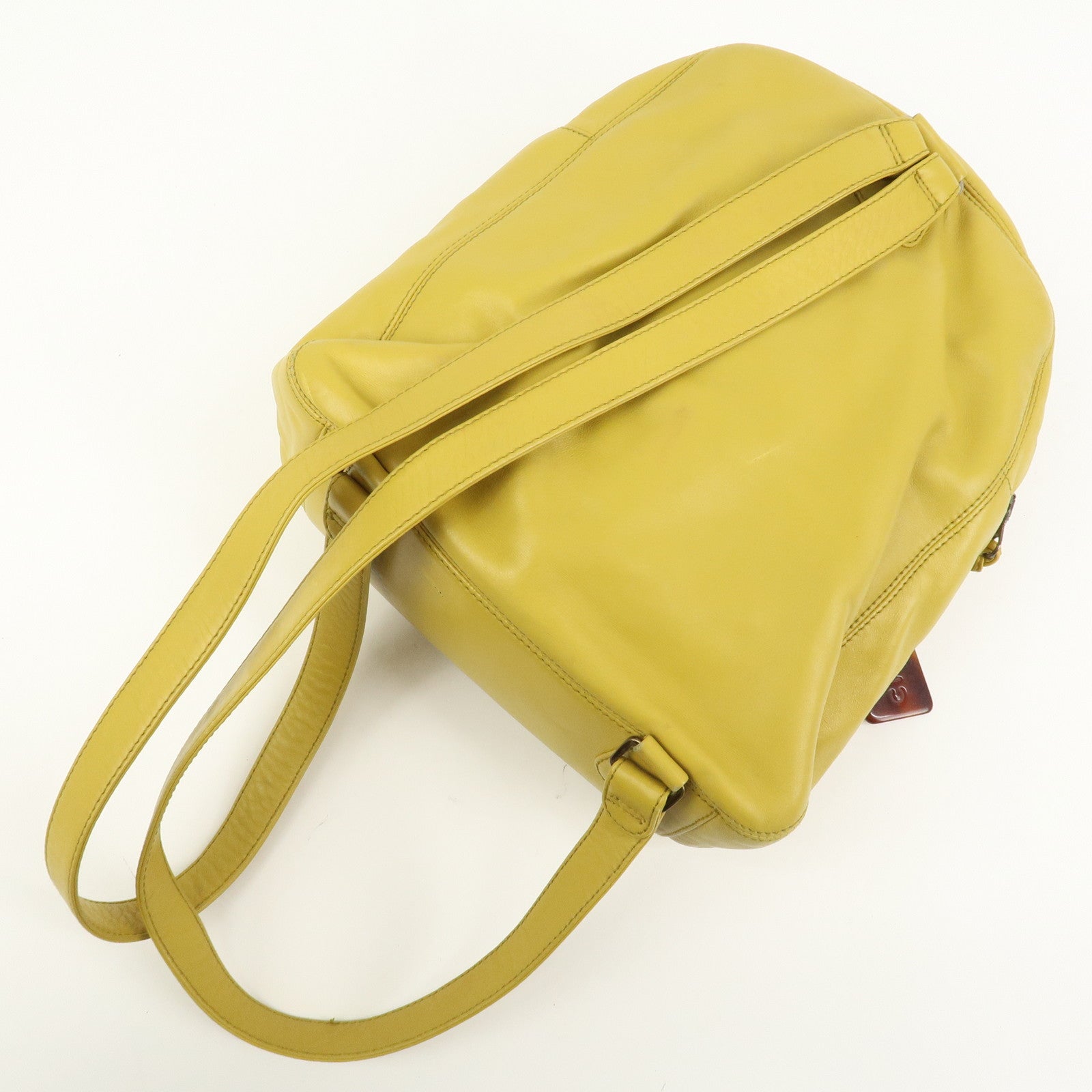 CHANEL COCO Mark Lamb Skin Back Pack Ruck Suck Yellow