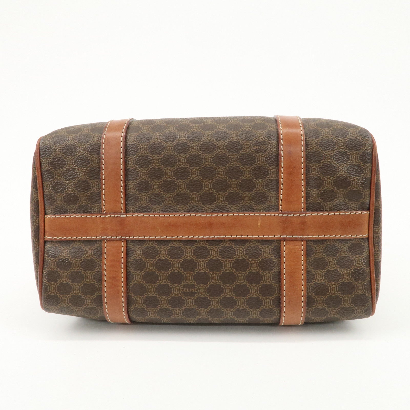 CELINE Macadam PVC Leather Boston Bag Brown Gold HDW