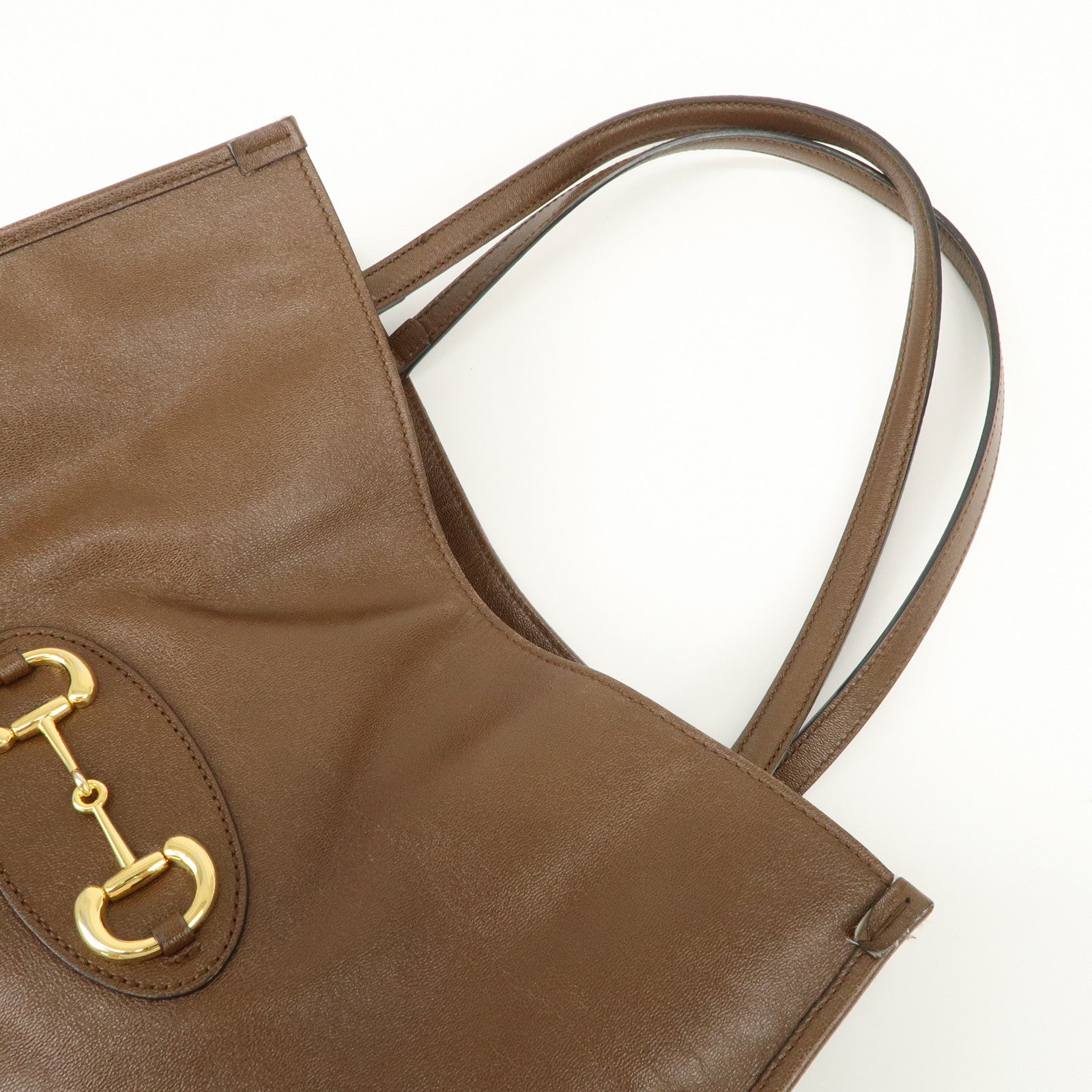 GUCCI Horsebit Leather Tote Bag Shoulder Bag Hand Bag Brown 623694