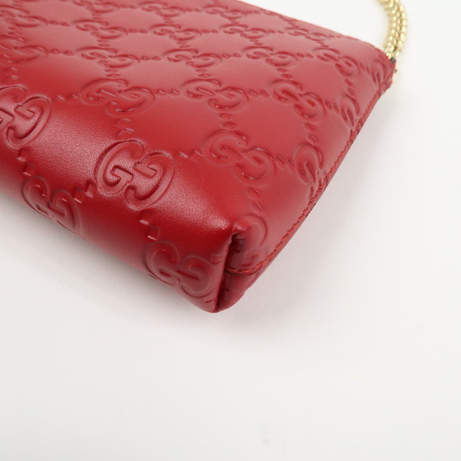 GUCCI Guccissima Leather Chain Shoulder Bag Pouch Red 428449
