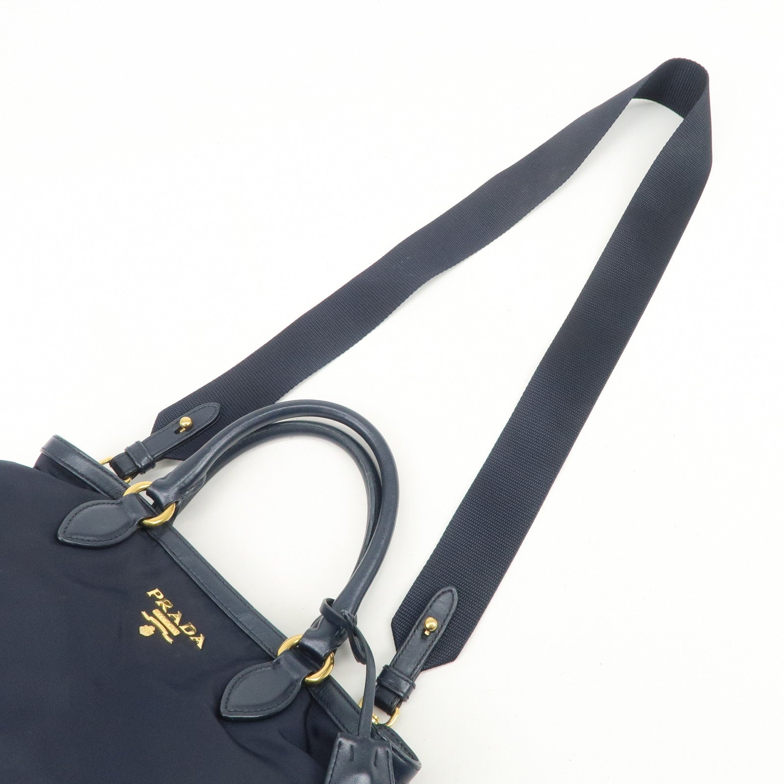 PRADA Logo Nylon 2Way Bag Hand Bag Shoulder Bag Navy 1BA172