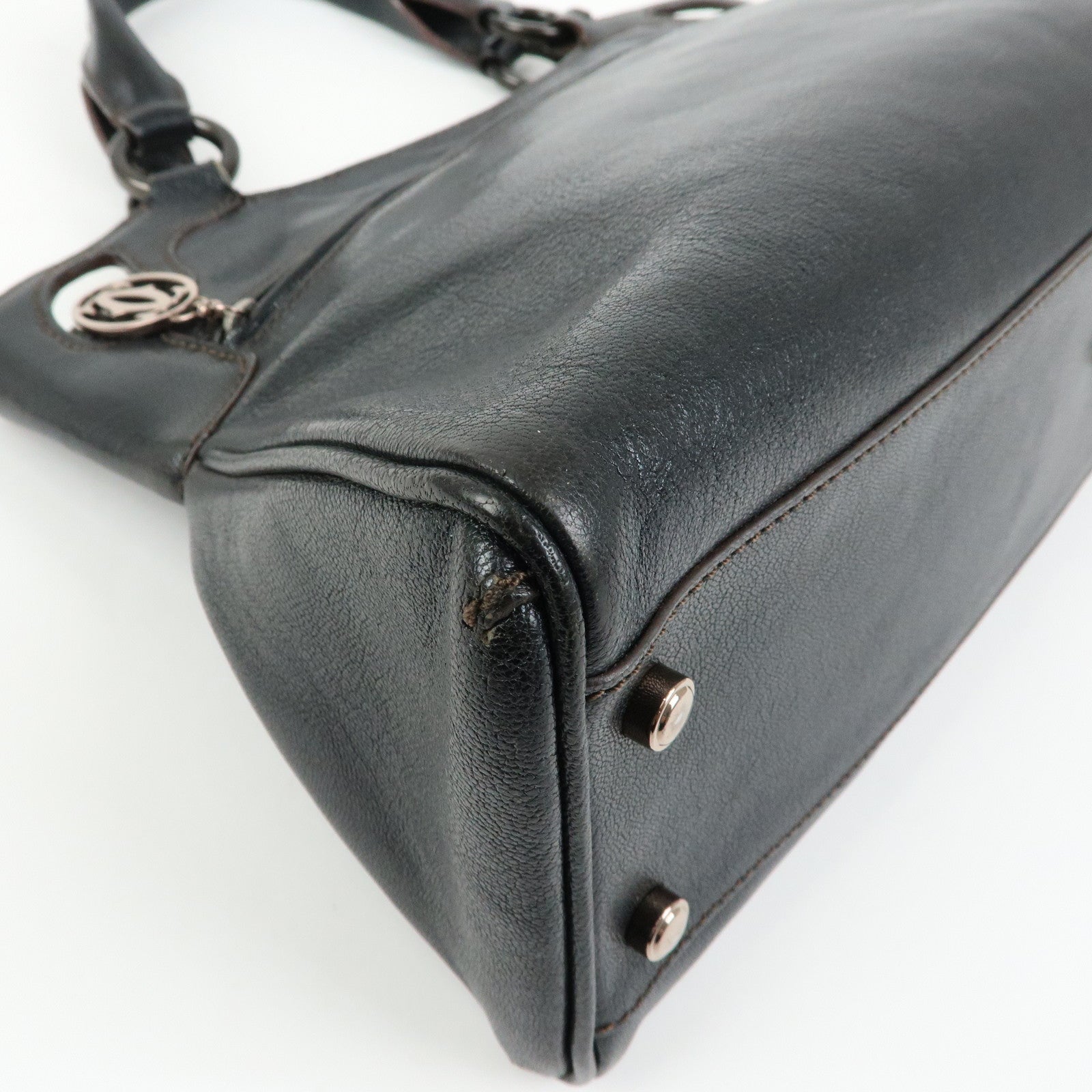 Cartier Marcello de Cartier Leather Hand Bag Tote Bag Black