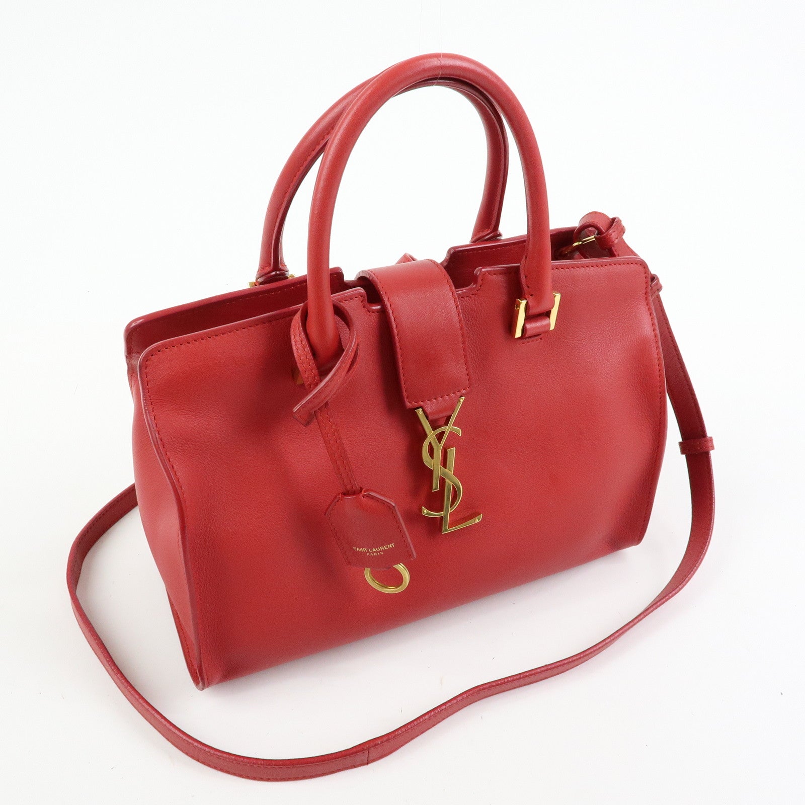 SAINT LAURENT PARIS Baby Cabas Leather 2Way Bag Hand Bag Red 424868