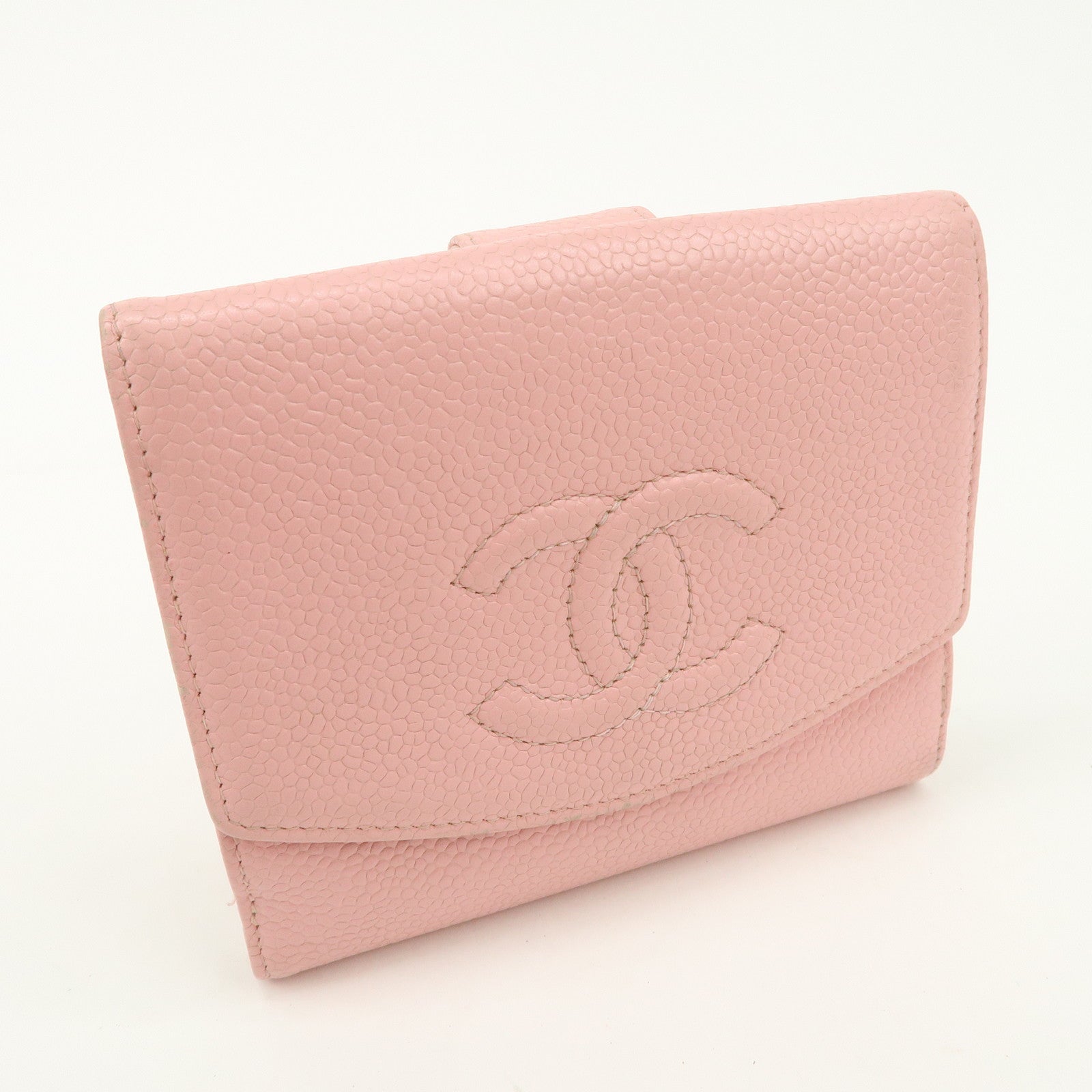 CHANEL COCO Mark Caviarskin Bi-fold Wallet Compact Wallet Pink