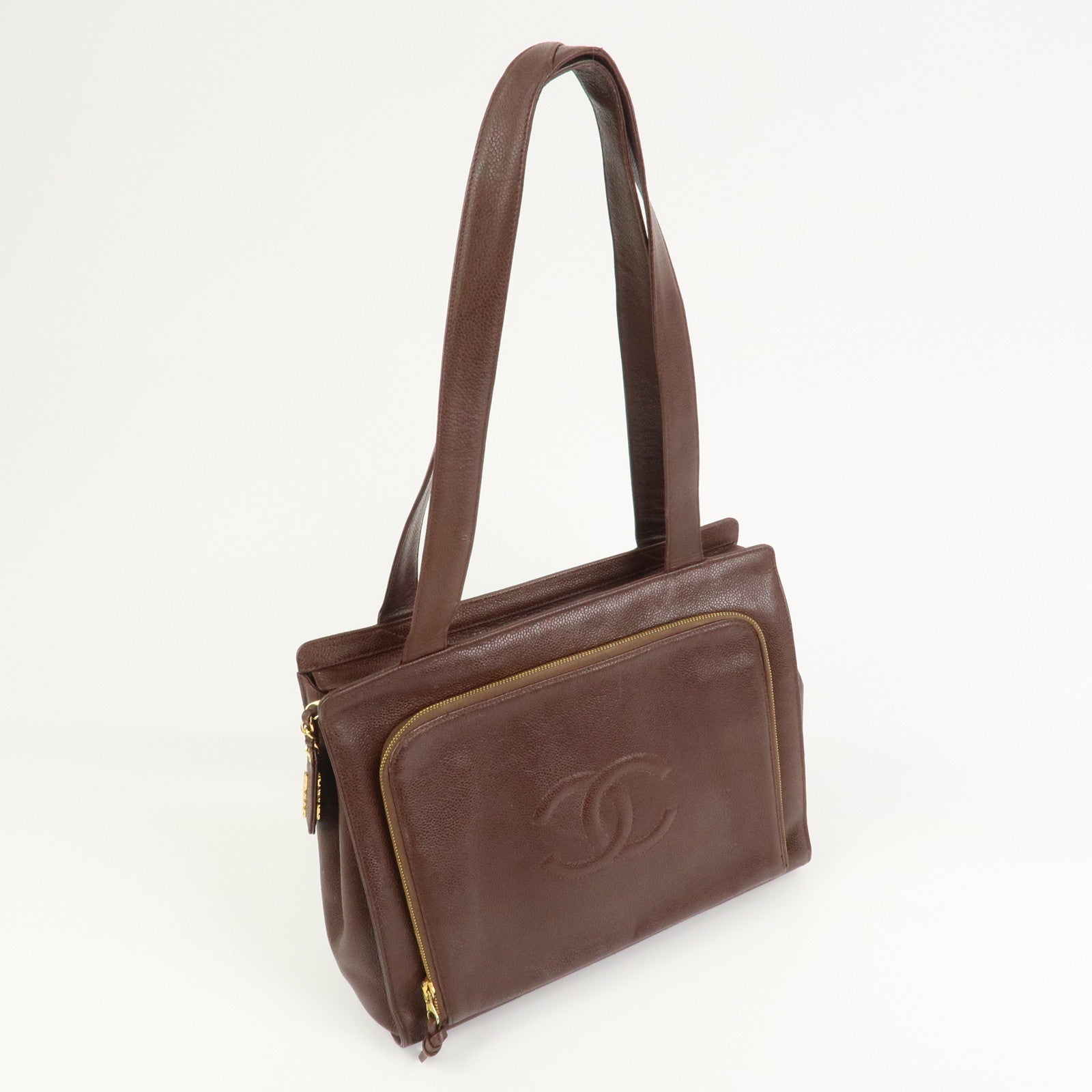 CHANEL COCO Mark Caviarskin Tote Bag Shoulder Bag Brown