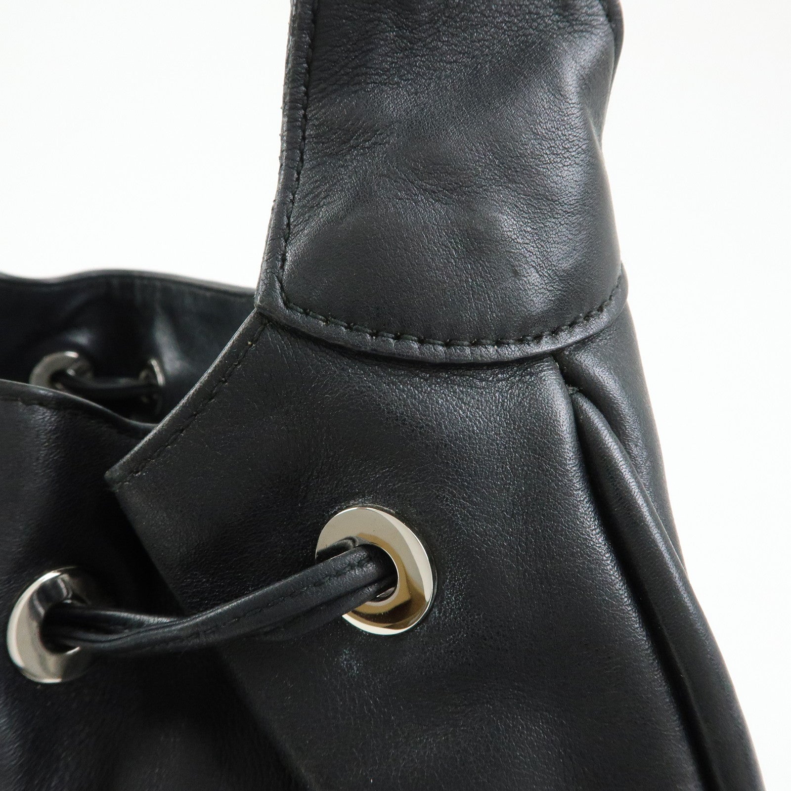 GUCCI Bamboo Leather Shoulder Bag Hand Bag Black 0014033