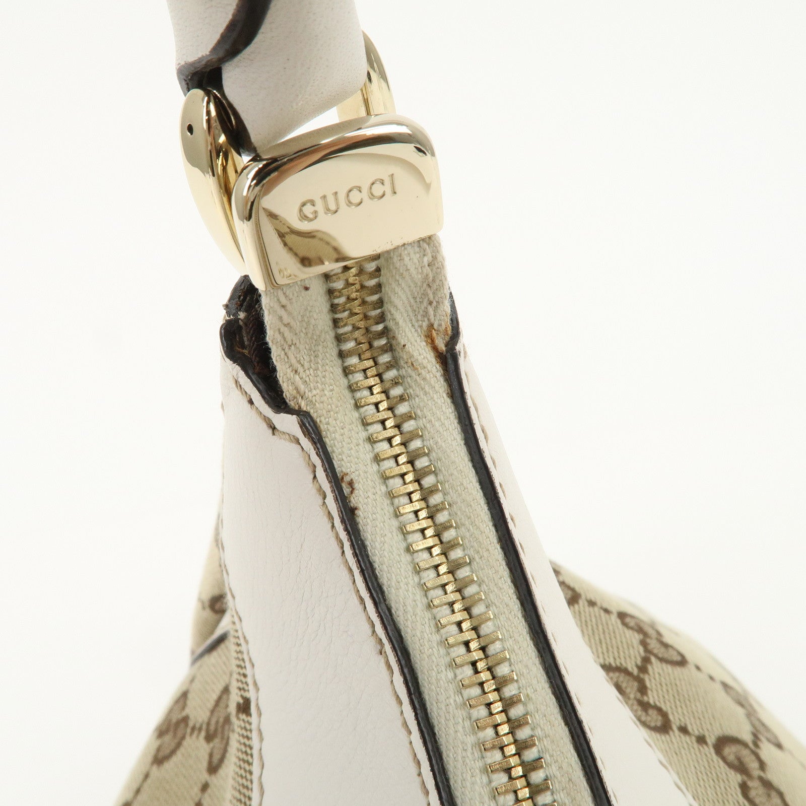 GUCCI Abbey Leather GG Canvas Shoulder Bag Beige White 190525