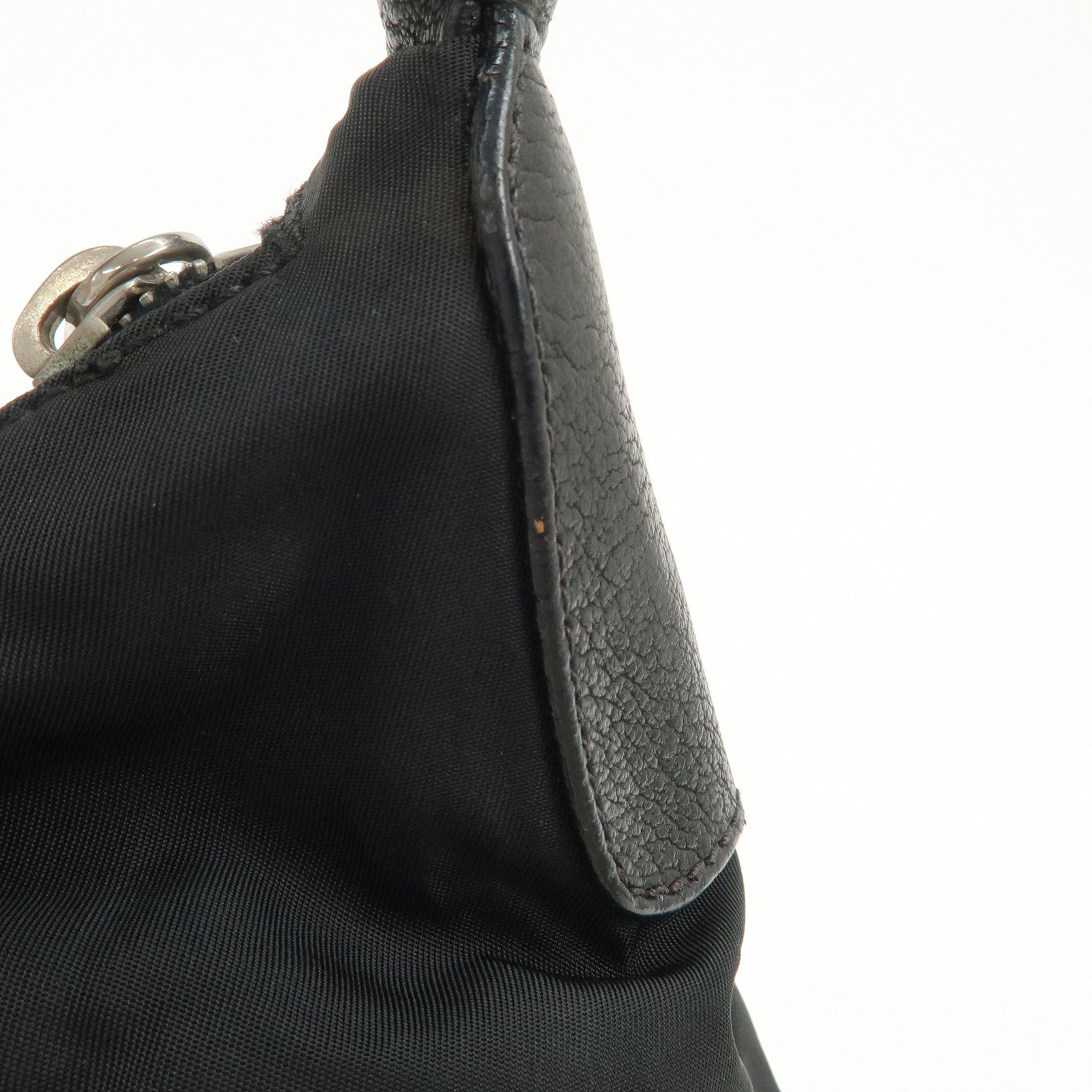 PRADA Triangle Logo Leather Nylon Shoulder Bag Hand Bag Black Used
