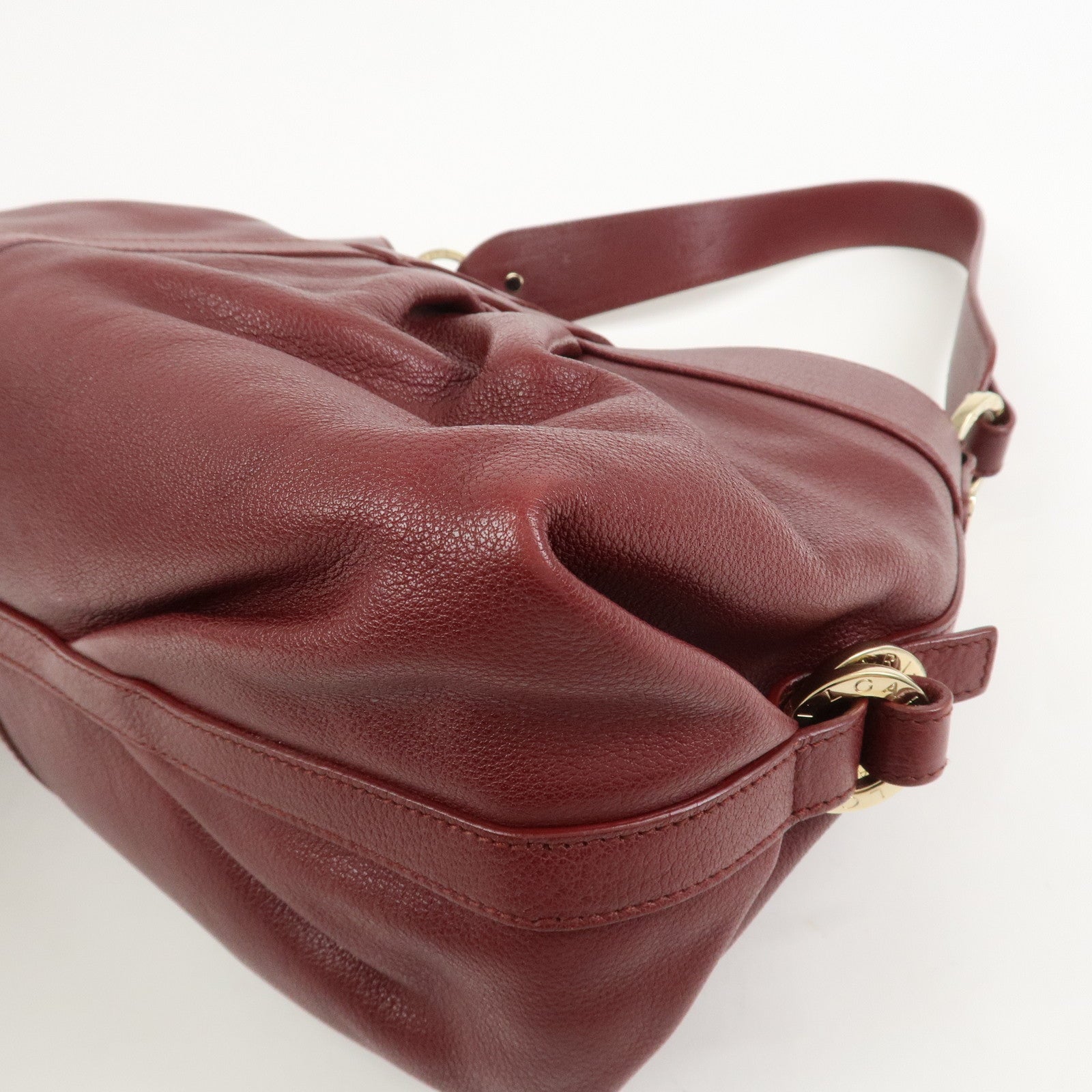 BVLGARI Chandra Leather Shoulder Bag Hand Bag Bordeaux