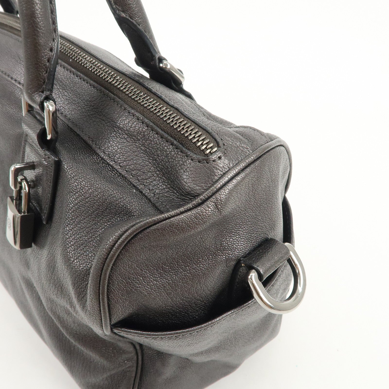 LOEWE Anagram Leather 2WAY Bag Shoulder Bag Hand Bag Metallic Gray