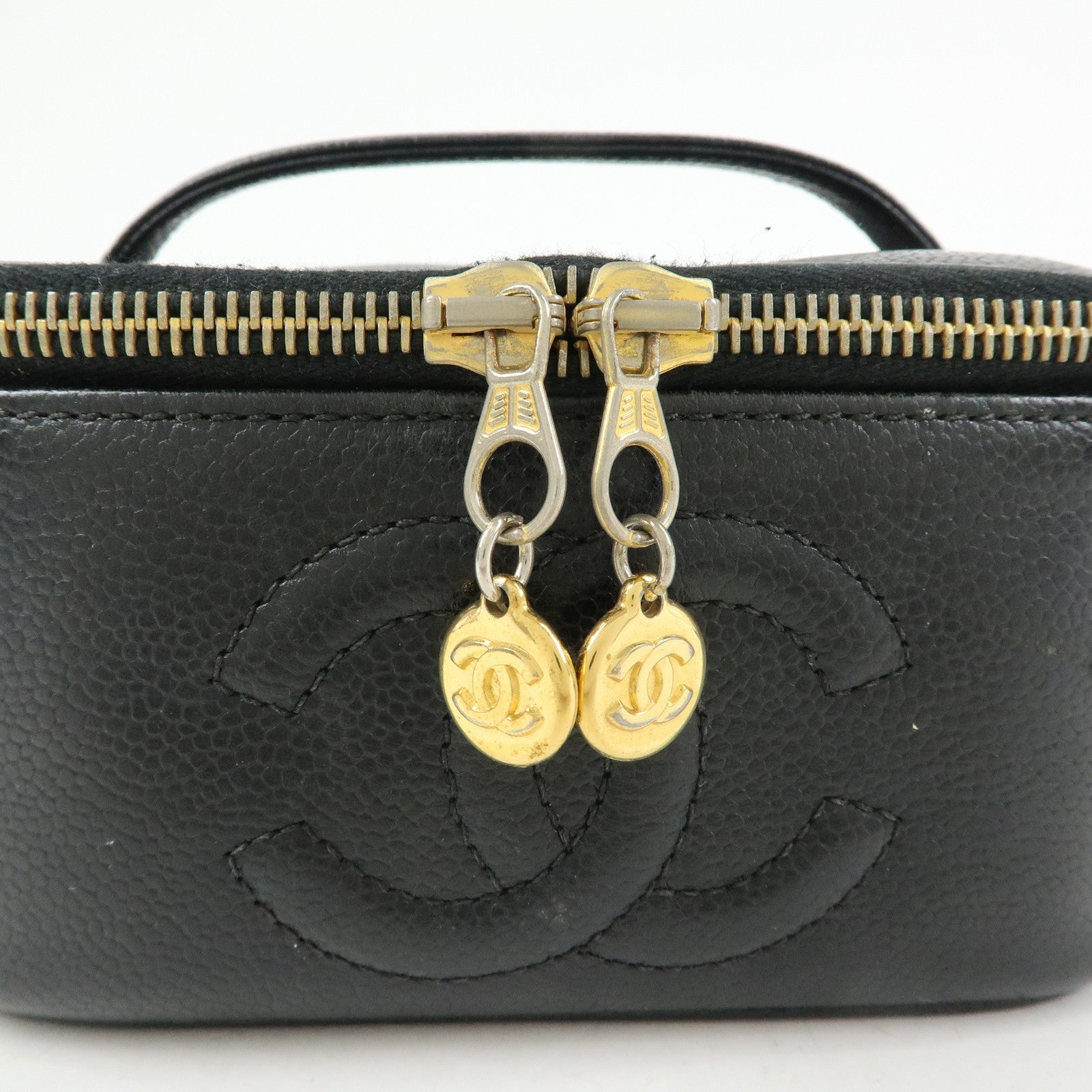 CHANEL COCO Mark Caviarskin Hand Bag Vanity Case Black A01997