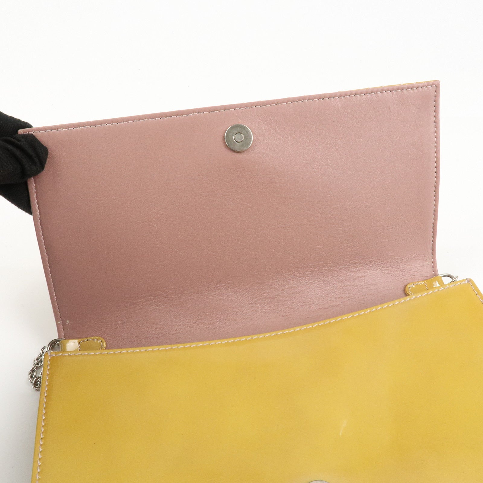 Christian Dior Cannage Patent Leather Chain Shoulder Bag Yellow Used