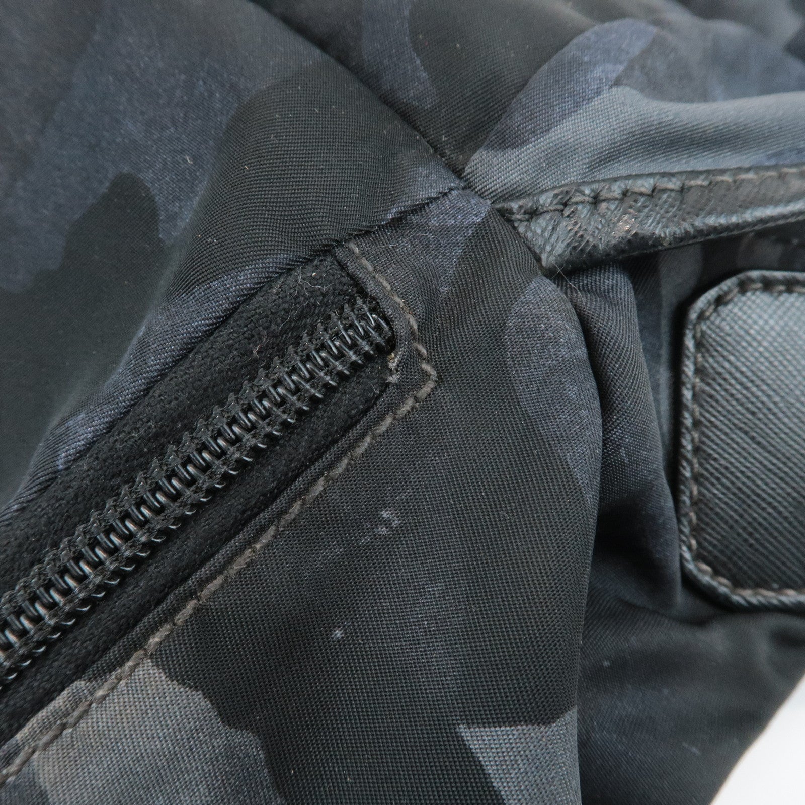 PRADA Triangle Logo Nylon Camouflage Shoulder Bag Black Gray Navy Used