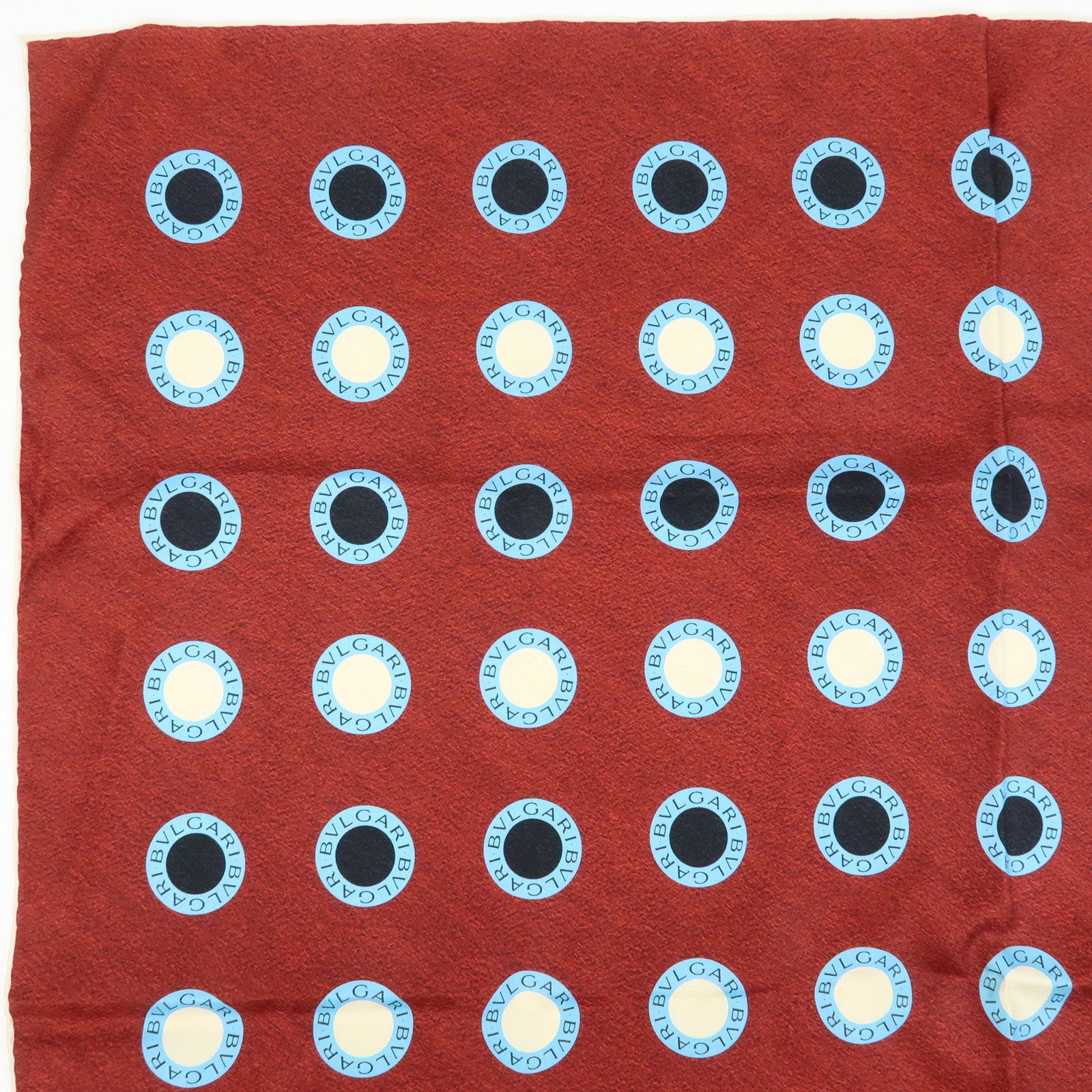 BVLGARI Logo Silk 100% Scarf Wine Red Light Blue Black