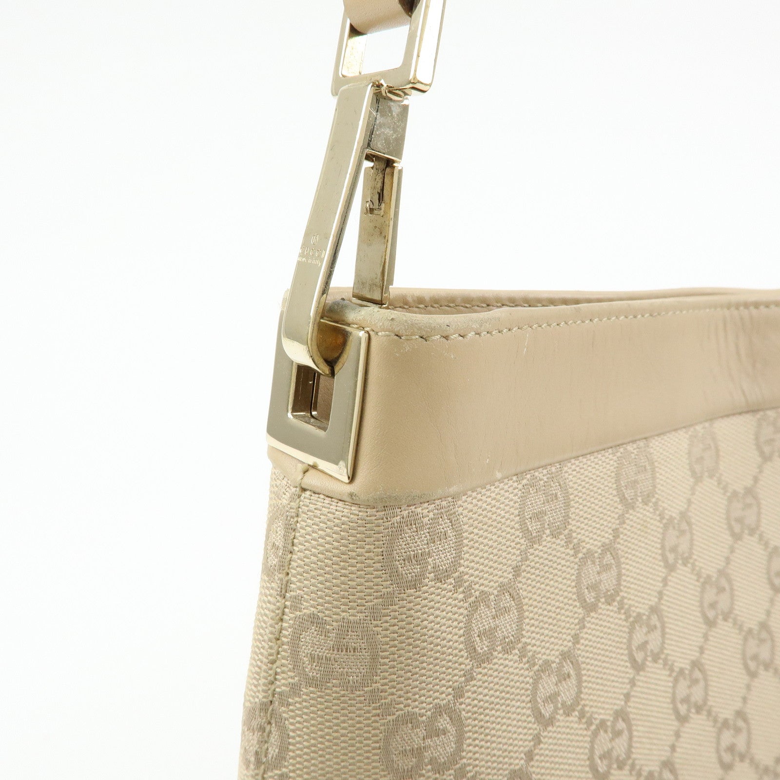 GUCCI GG Canvas Leather Shoulder Bag Hand Bag Beige 33900