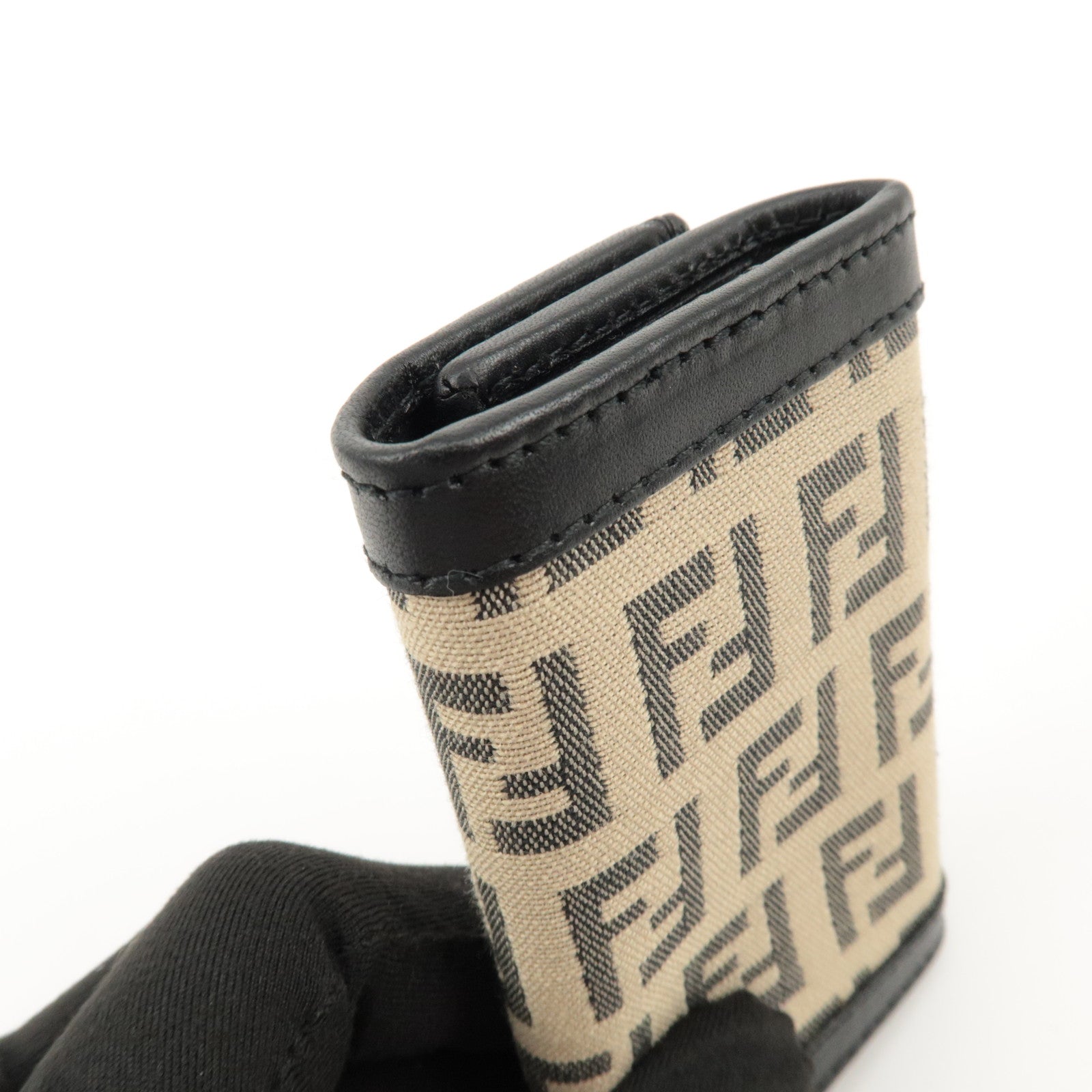 FENDI Zucchino Canvas Leather 6 Rings Key Case Beige Black 8AP002 Used