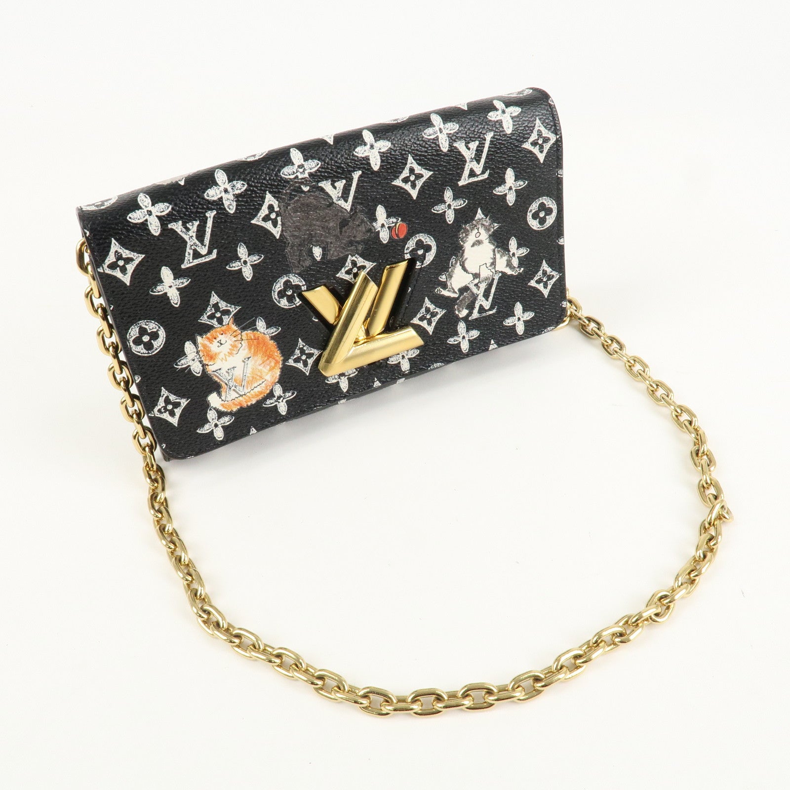 Louis Vuitton Catgram Portefeuille Chain Wallet Bag M63888 Used
