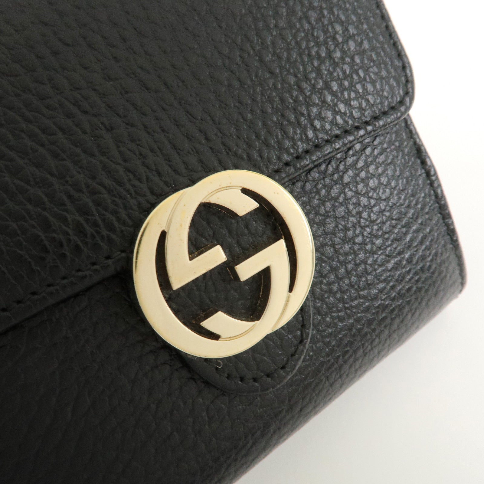 GUCCI Interlocking G Leather Bi-fold Compact Wallet Black 615525