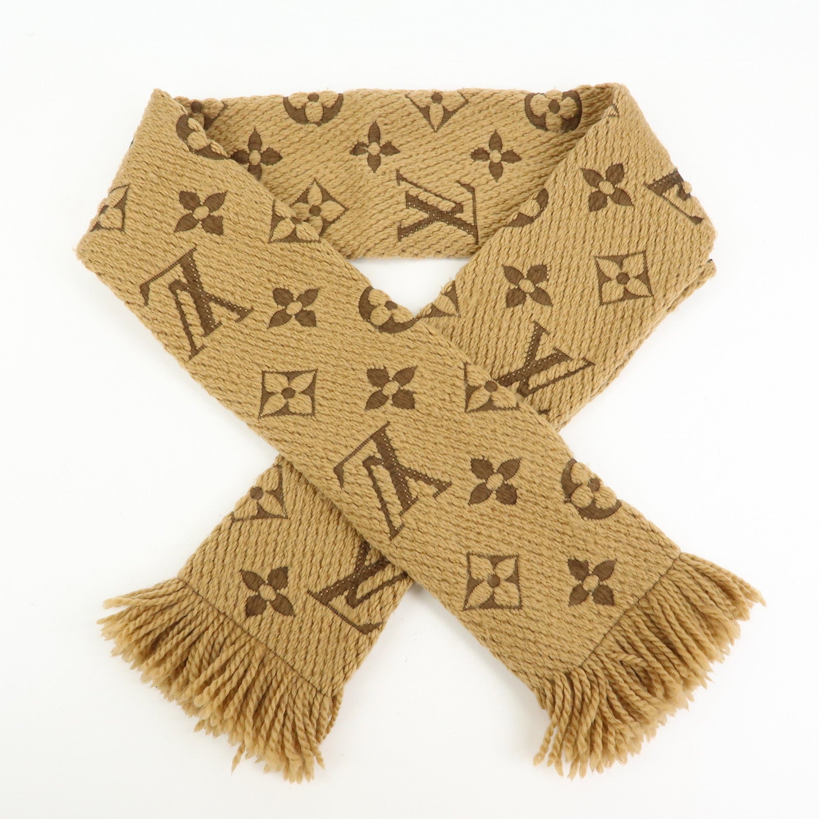 Louis Vuitton Monogram Echarpe Logomania Wool Scarf Camel 413287