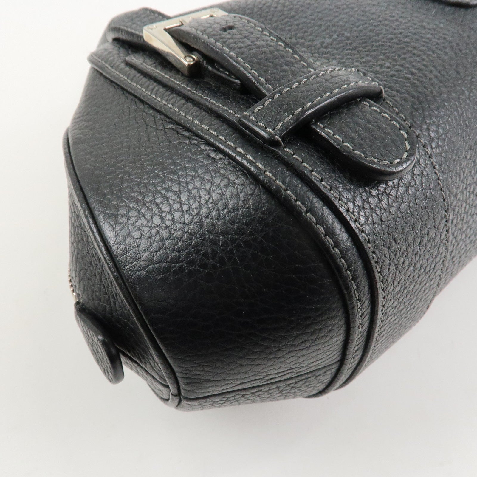 LOEWE Leather Senda Shoulder Bag Hand Bag Black Silver Hardware