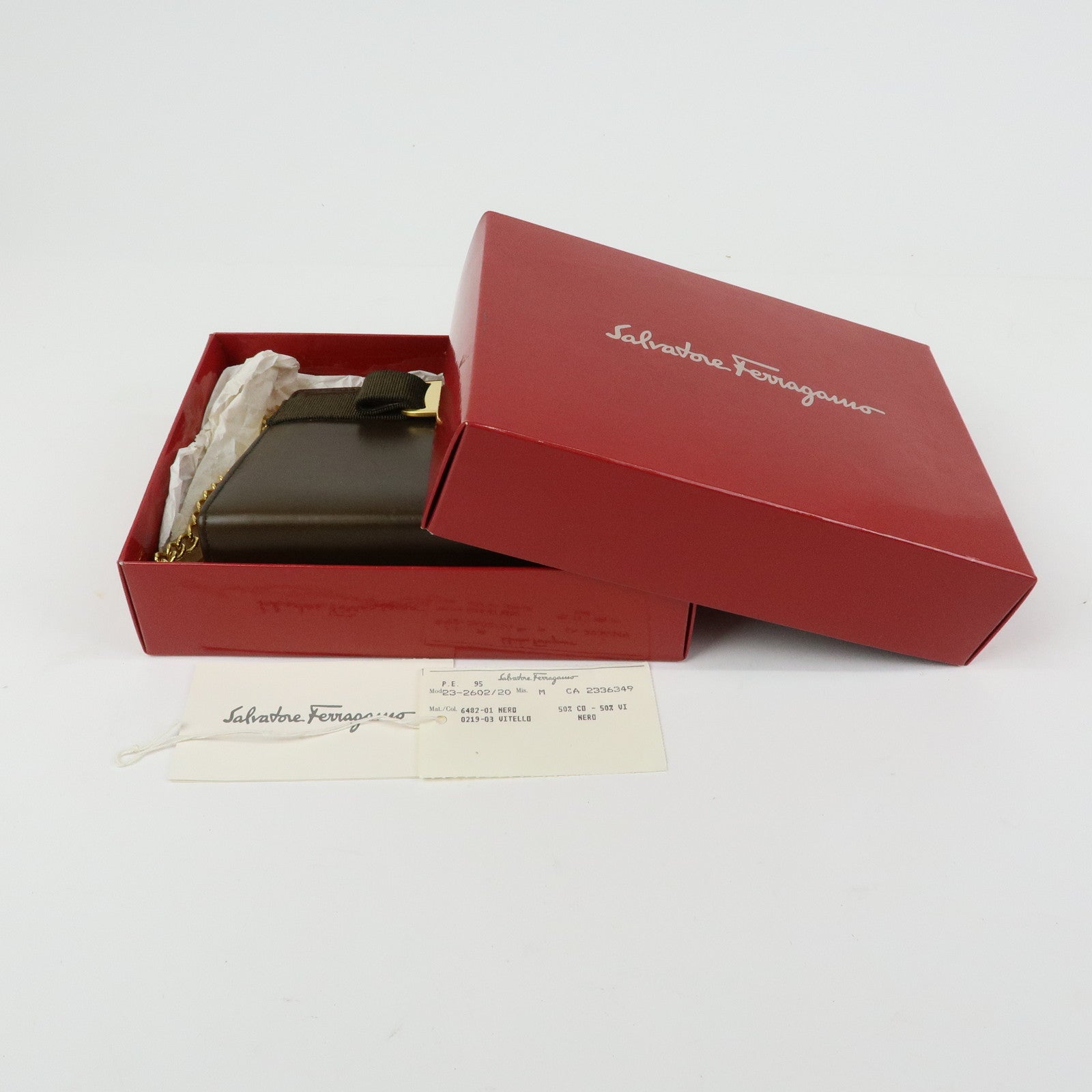 Ferragamo Vara Ribbon Leather Chain Mini Shoulder Bag Brown