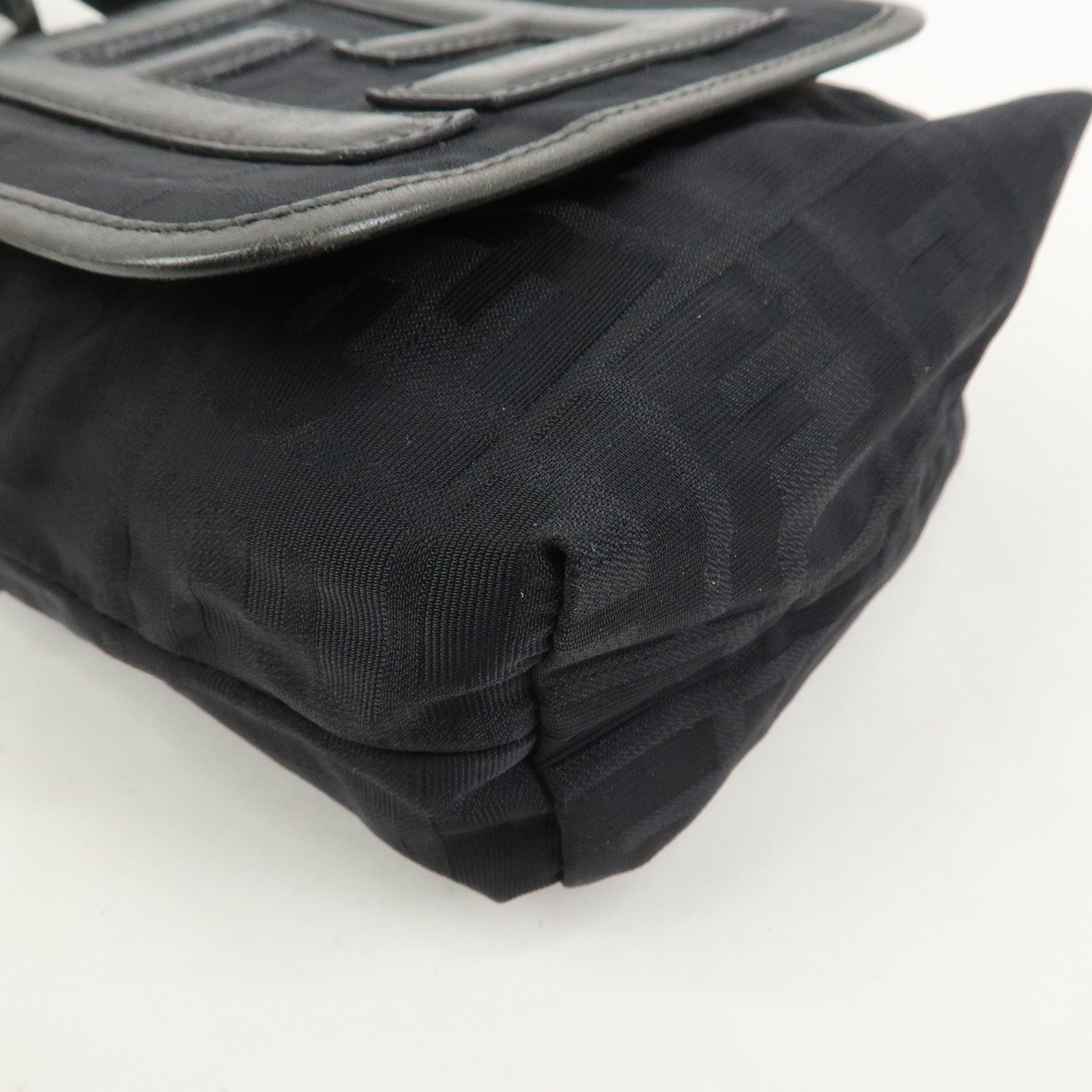 FENDI Zucca Canvas Leather Shoulder Bag Crossbody Bag Black7VA155