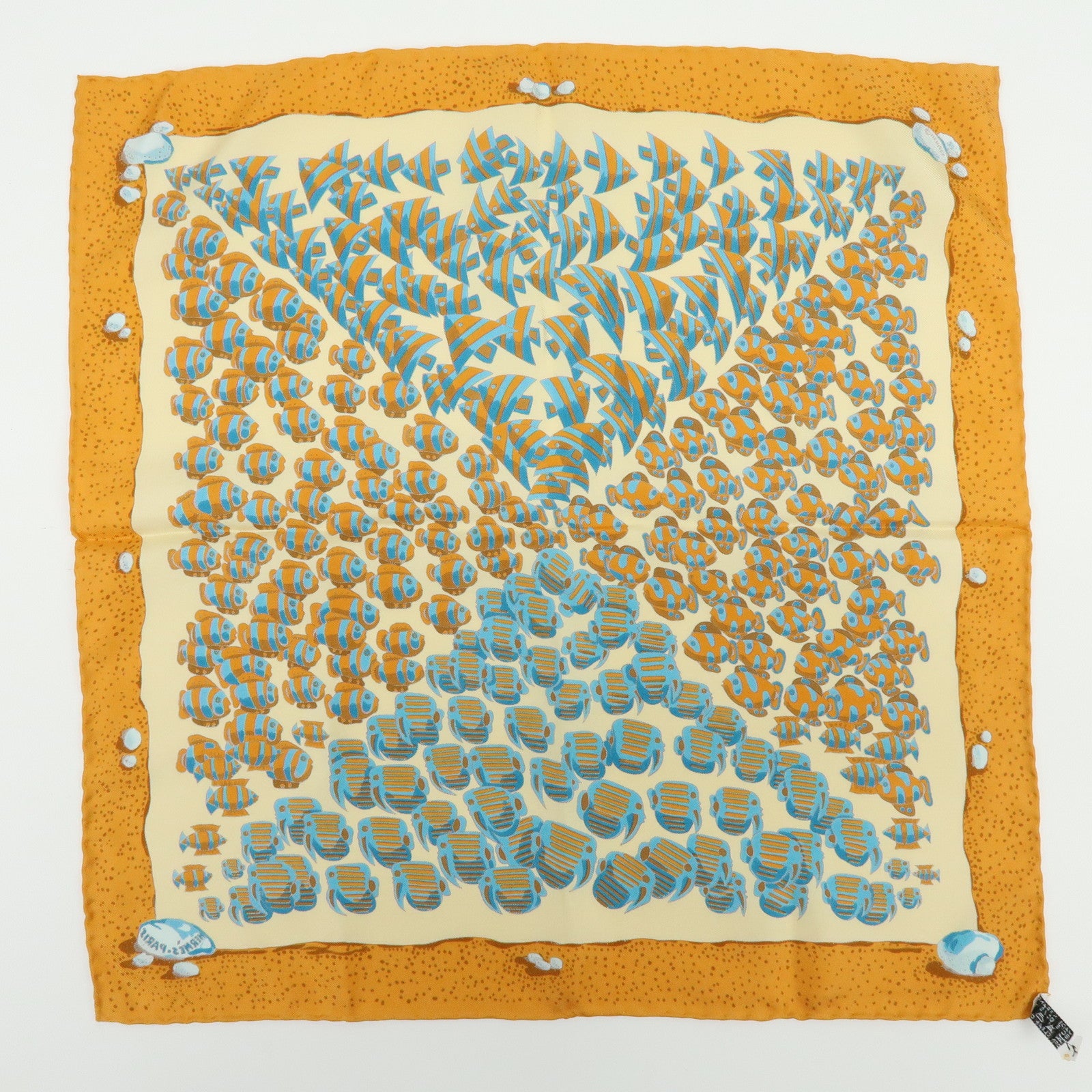 HERMES Petit Carre 40 Silk 100% Mini Scarf Poissons Tropicaux