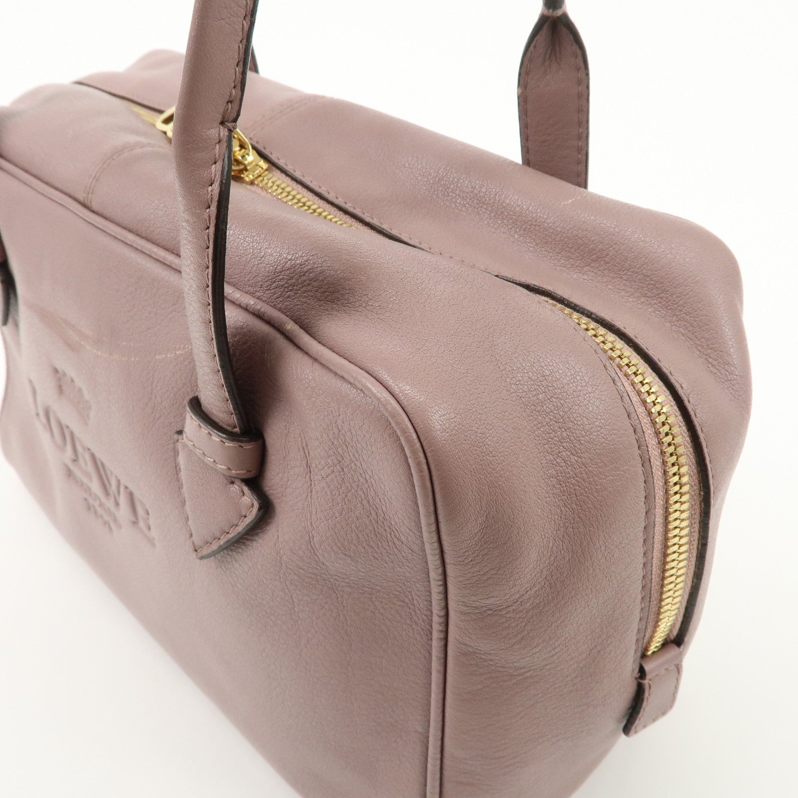 LOEWE Heritage Leather Mini Boston Bag Hand Bag Lavender Used