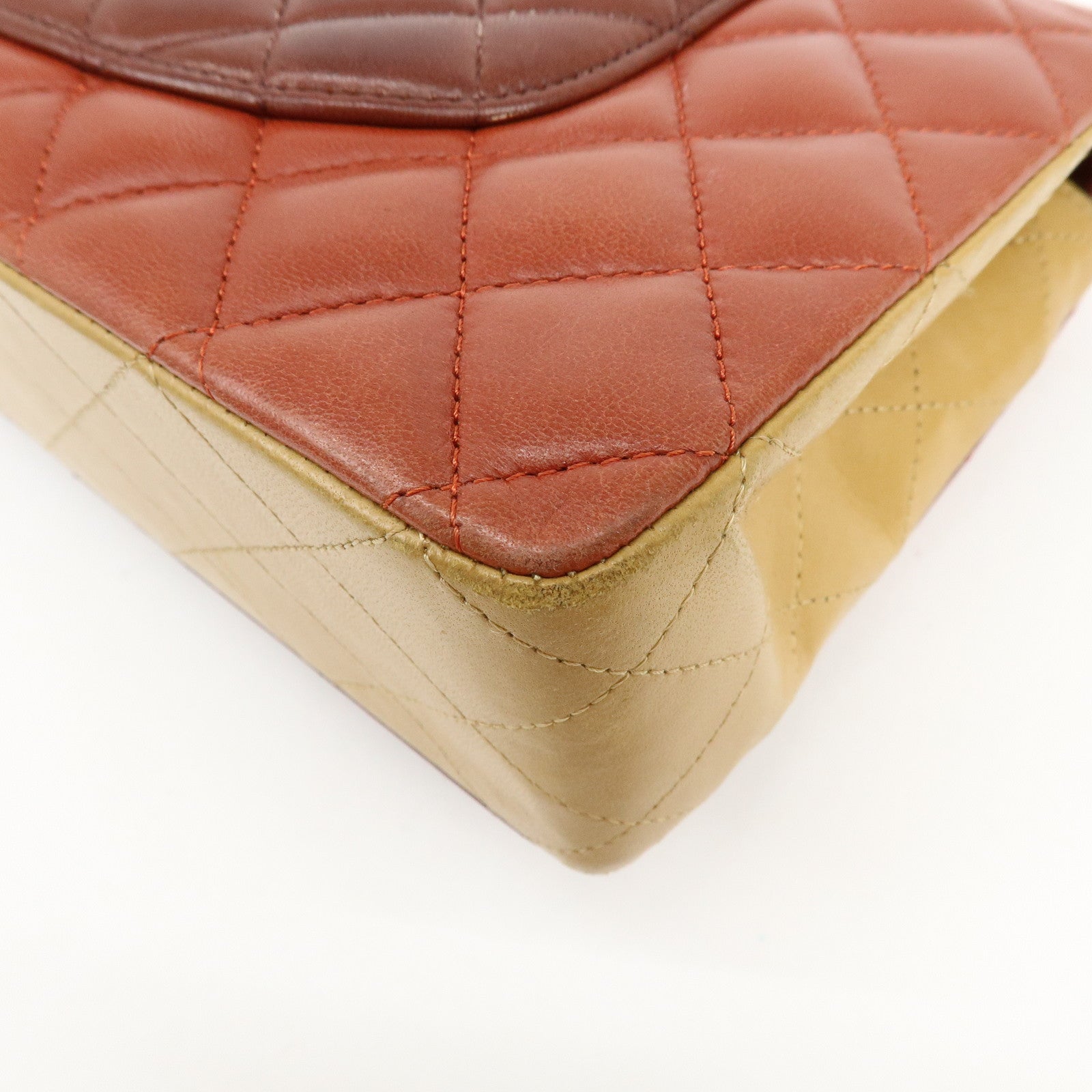 CHANEL Matelasse 25 Double Flap Chain Shoulder Bag Red Brown A01112