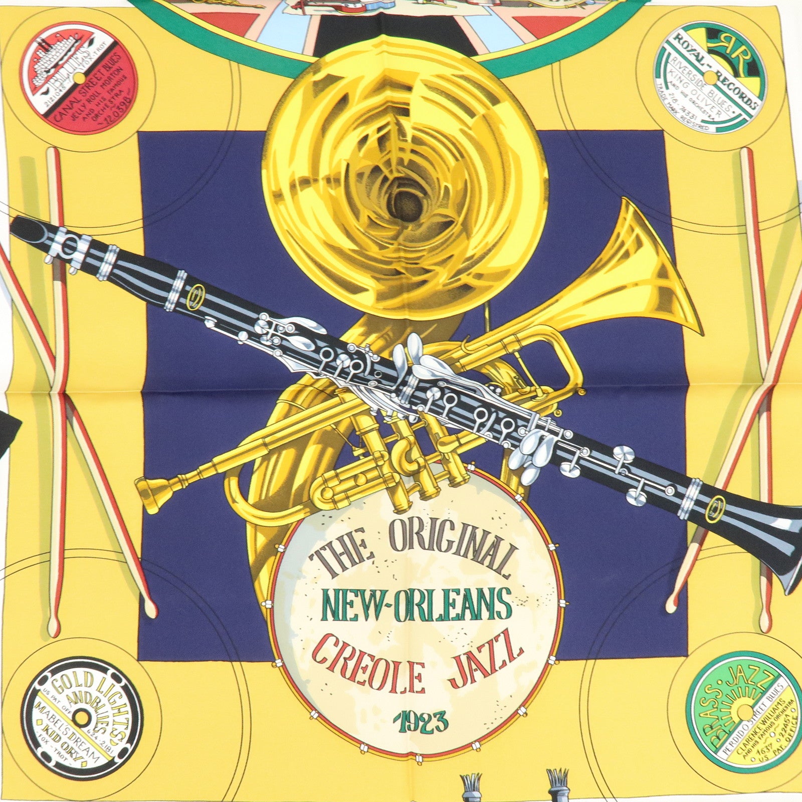 HERMES Carre90 Silk 100% Scarf ORIGINAL NEW ORLEANS CREOLE JAZZ1923