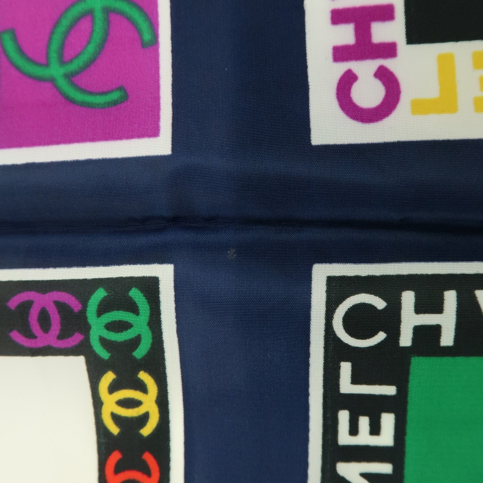 CHANEL COCO Mark Silk 100% Scarf Logo Print Black Multicolor