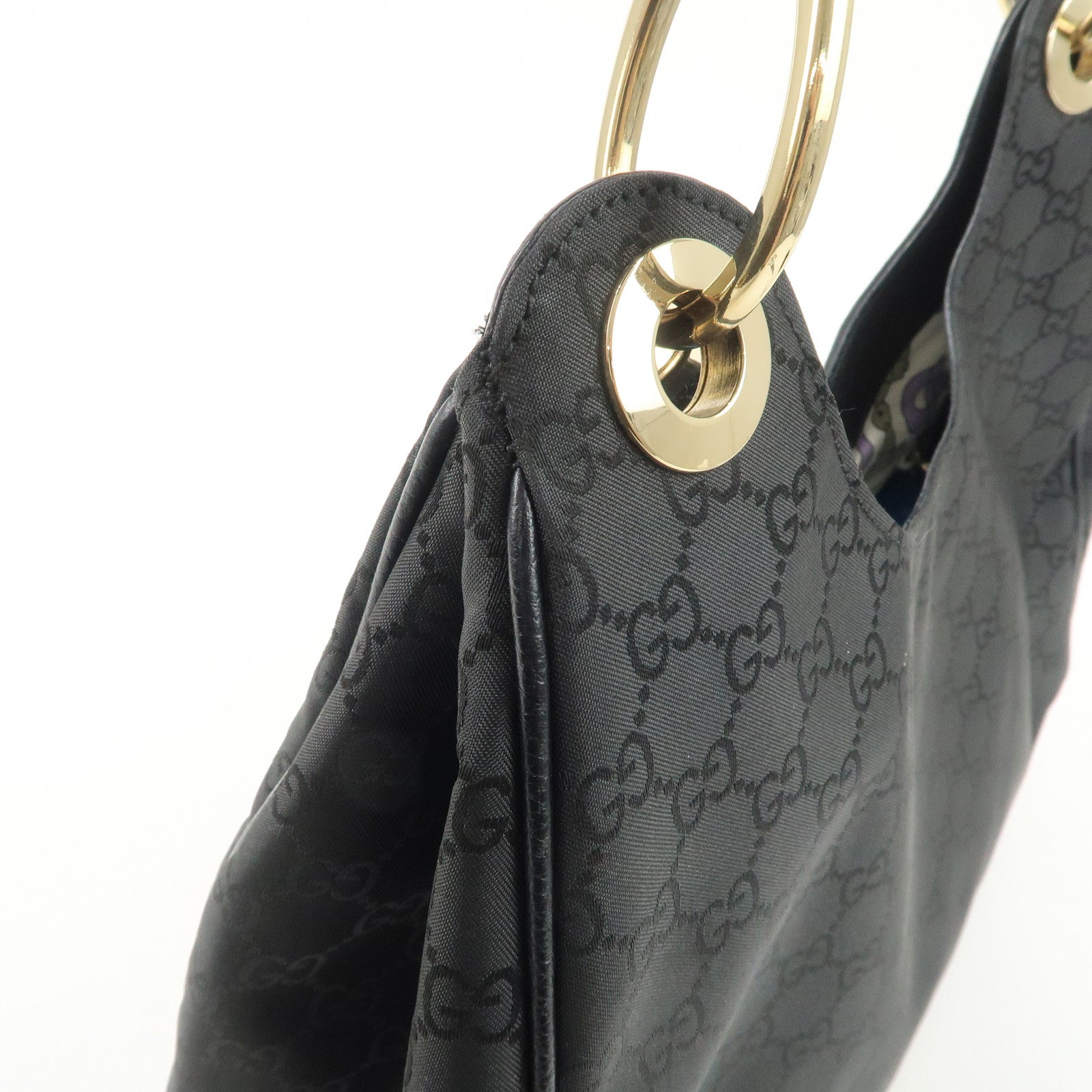 GUCCI GG Nylon Leather Shoulder Bag Hand Bag Black 257268