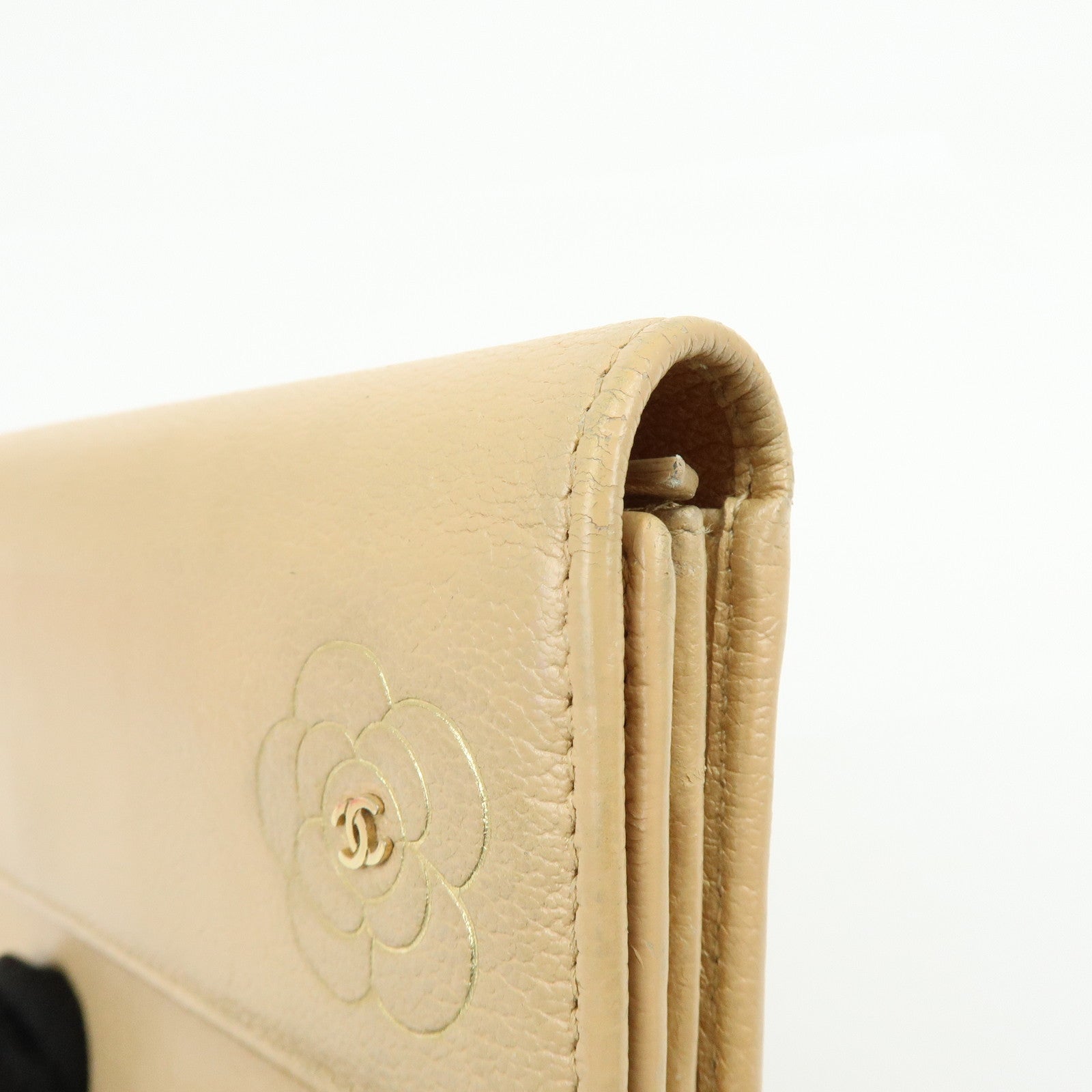 Chanel Camellia Calf Leather Long Flap Wallet Beige