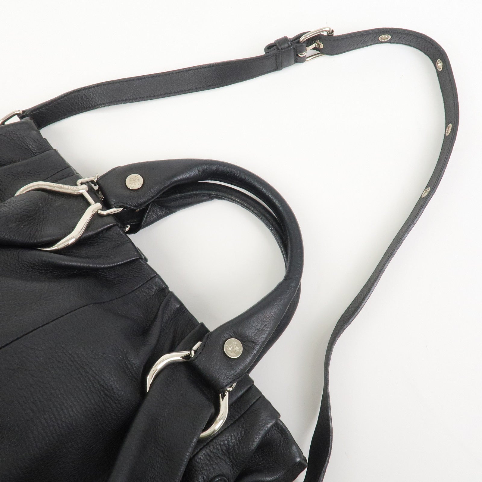 CELINE Macadam Leather Pillow Small 2Way Hand Shoulder Bag Black