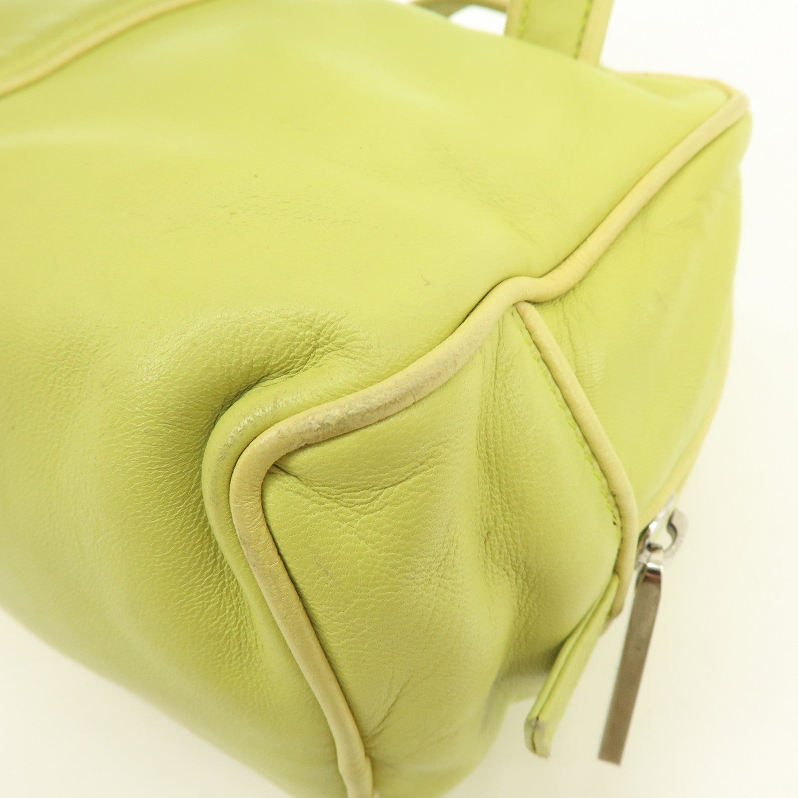 LOEWE Logo Nappa Leather Mini Hand Bag Boston Bag Lime Green