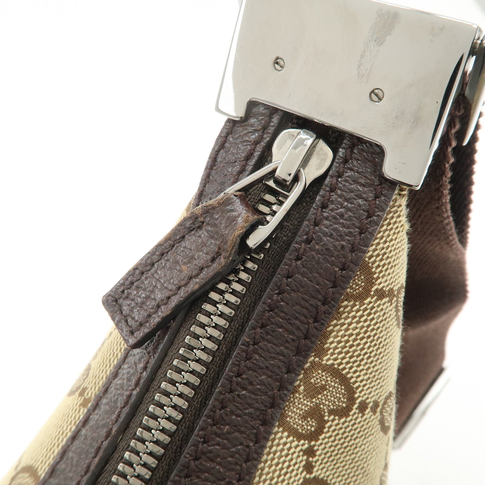 GUCCI GG Canvas Leather Shoulder Bag Beige Brown 122790
