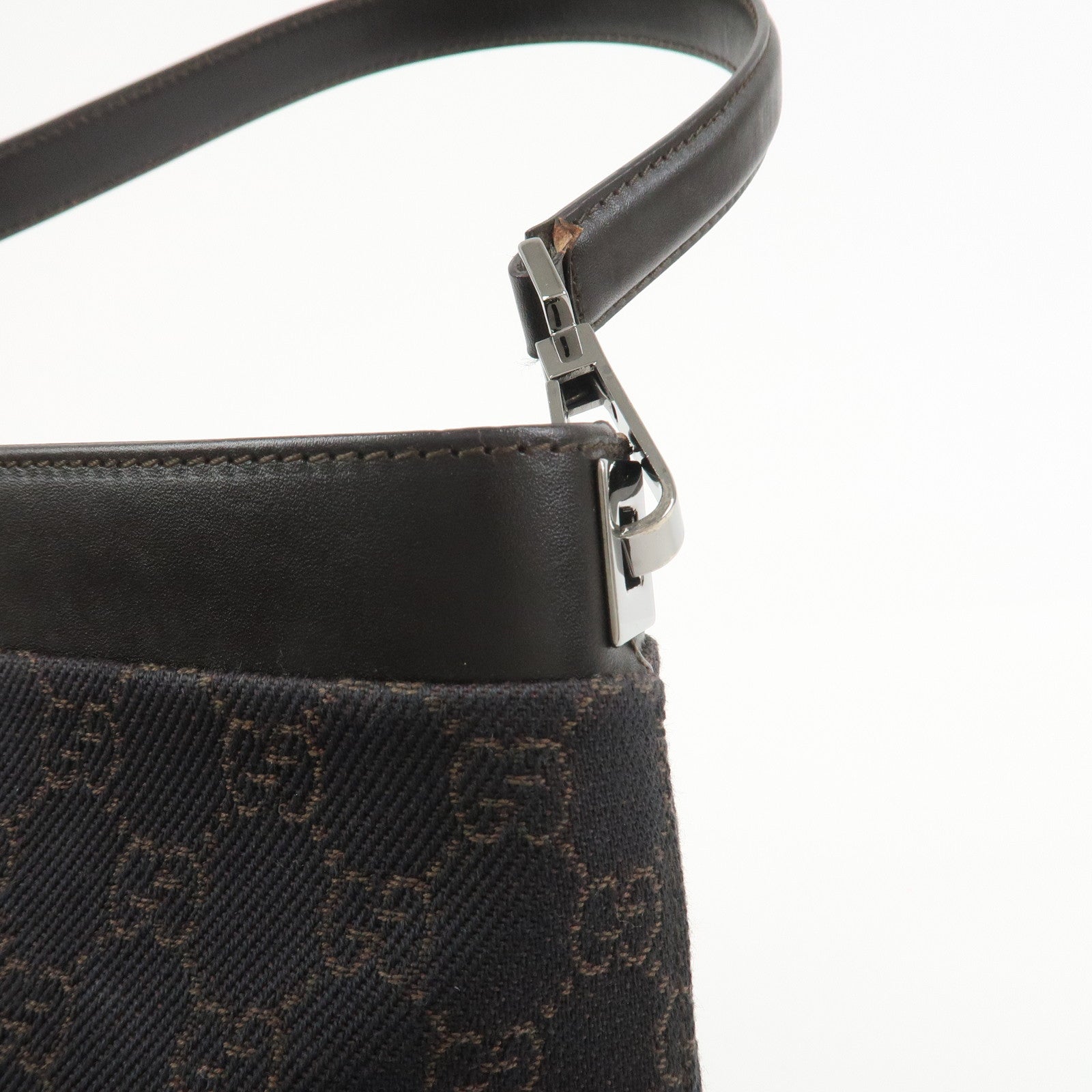 GUCCI GG Denim Leather Shoulder Bag Hand Bag Brown 143745